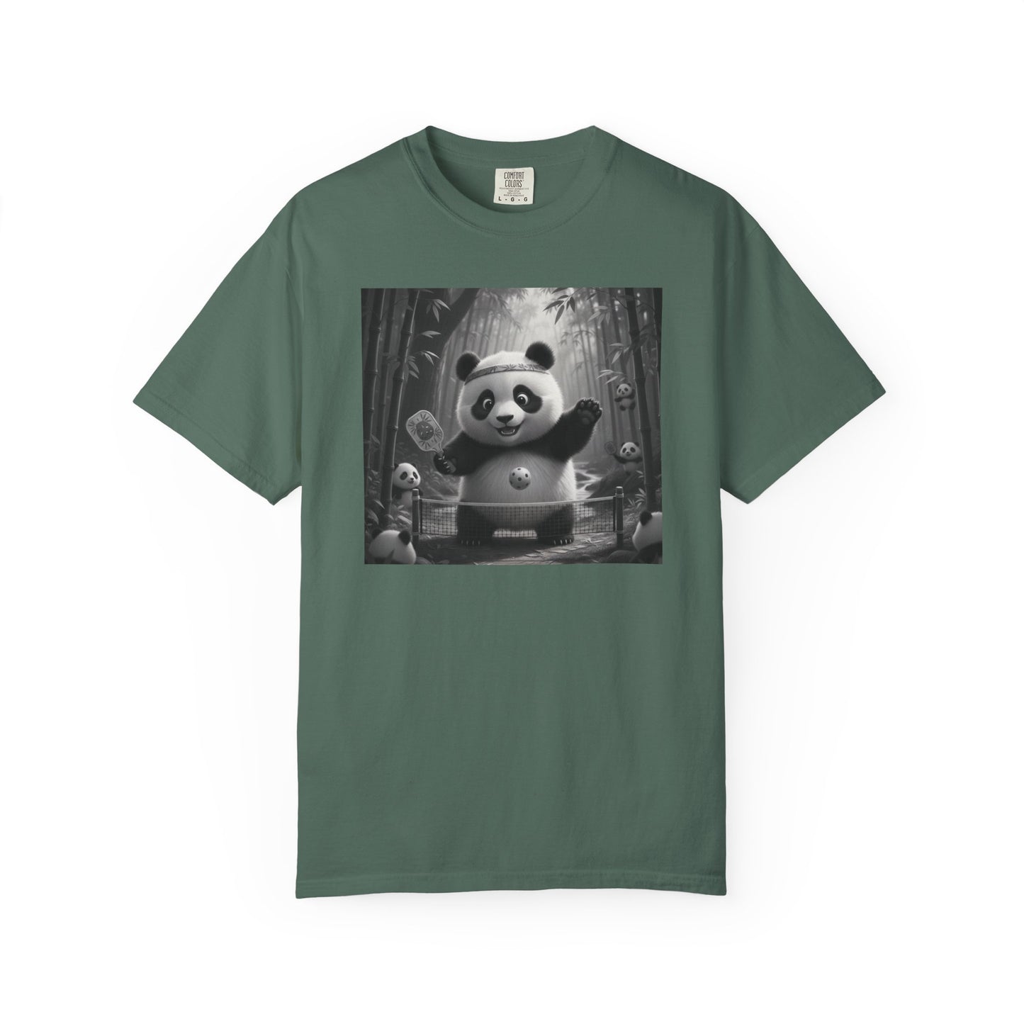 Panda Pickleball Bamboo Forest T-Shirt | Monochrome Kawaii Sports Decor