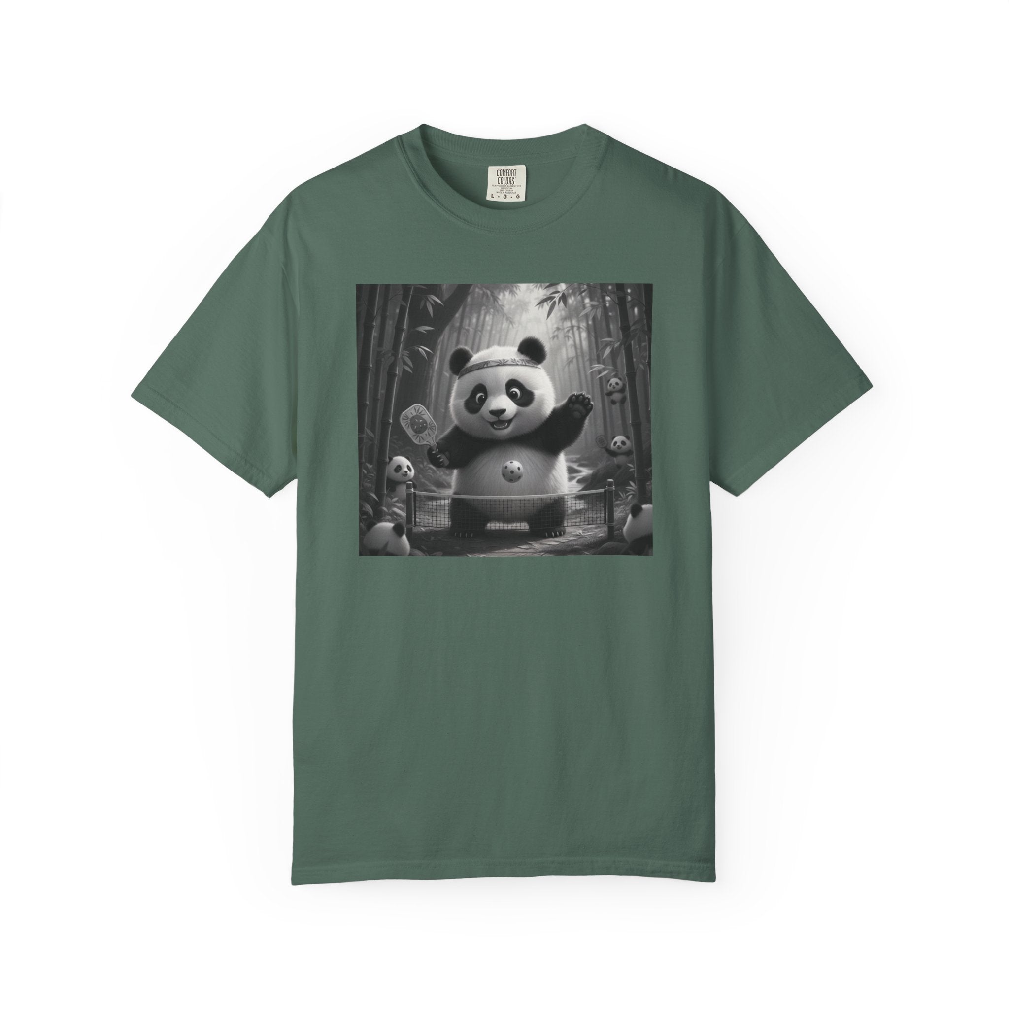 Panda Pickleball Bamboo Forest T-Shirt | Monochrome Kawaii Sports Decor