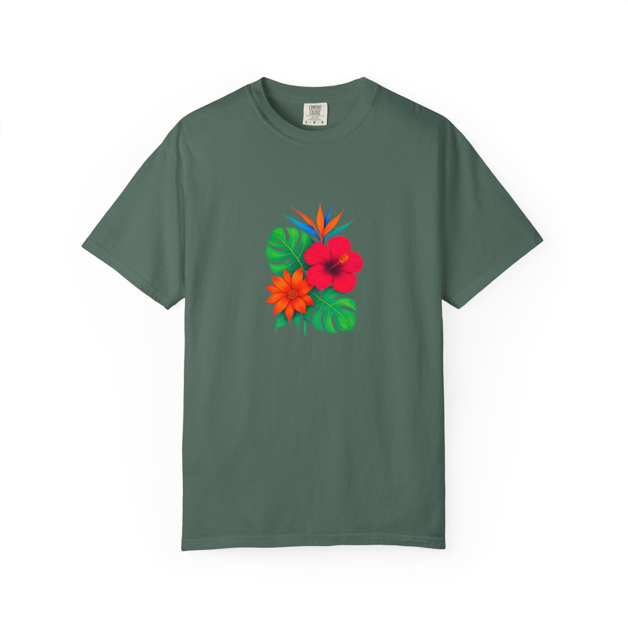 Tropical Hibiscus Floral Tee | Monstera Leaves, Bird of Paradise