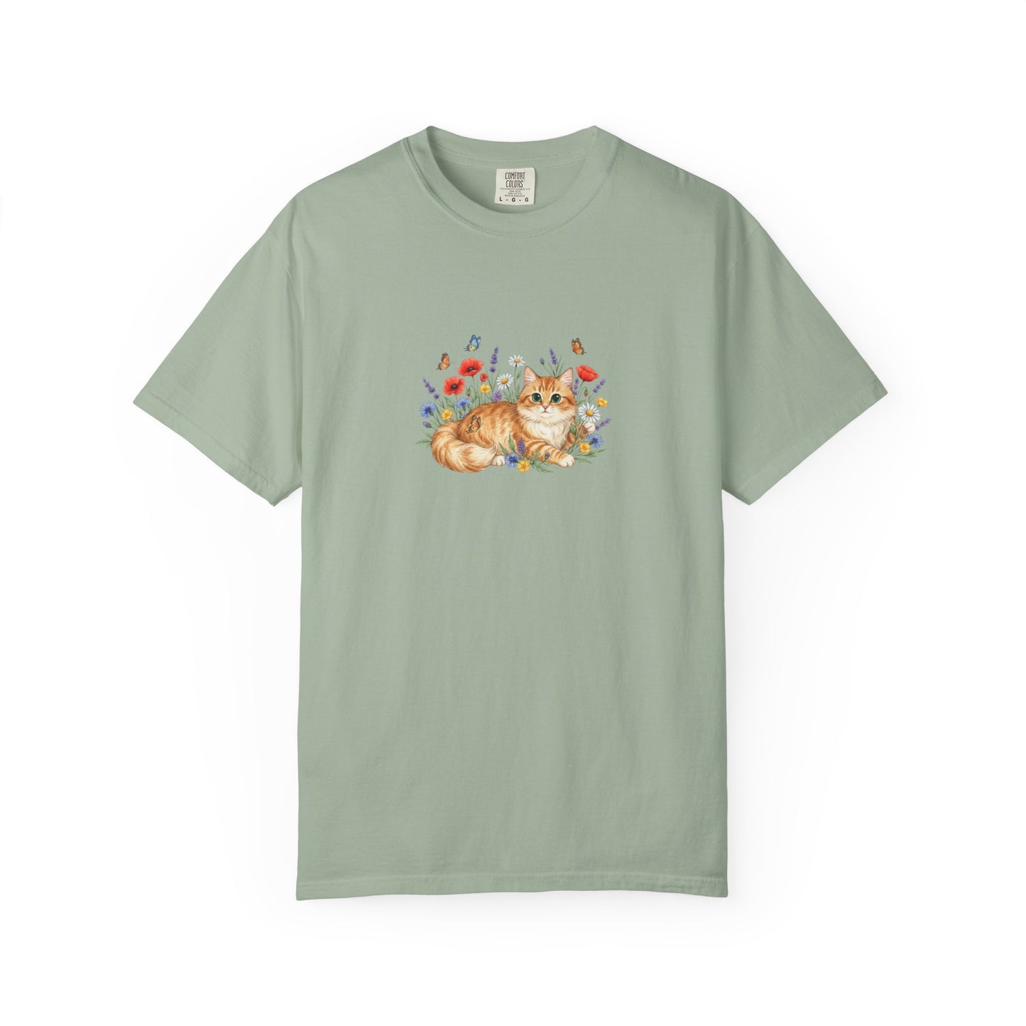 Orange Tabby Cat with Wildflowers T-Shirt | Floral Cat Tee