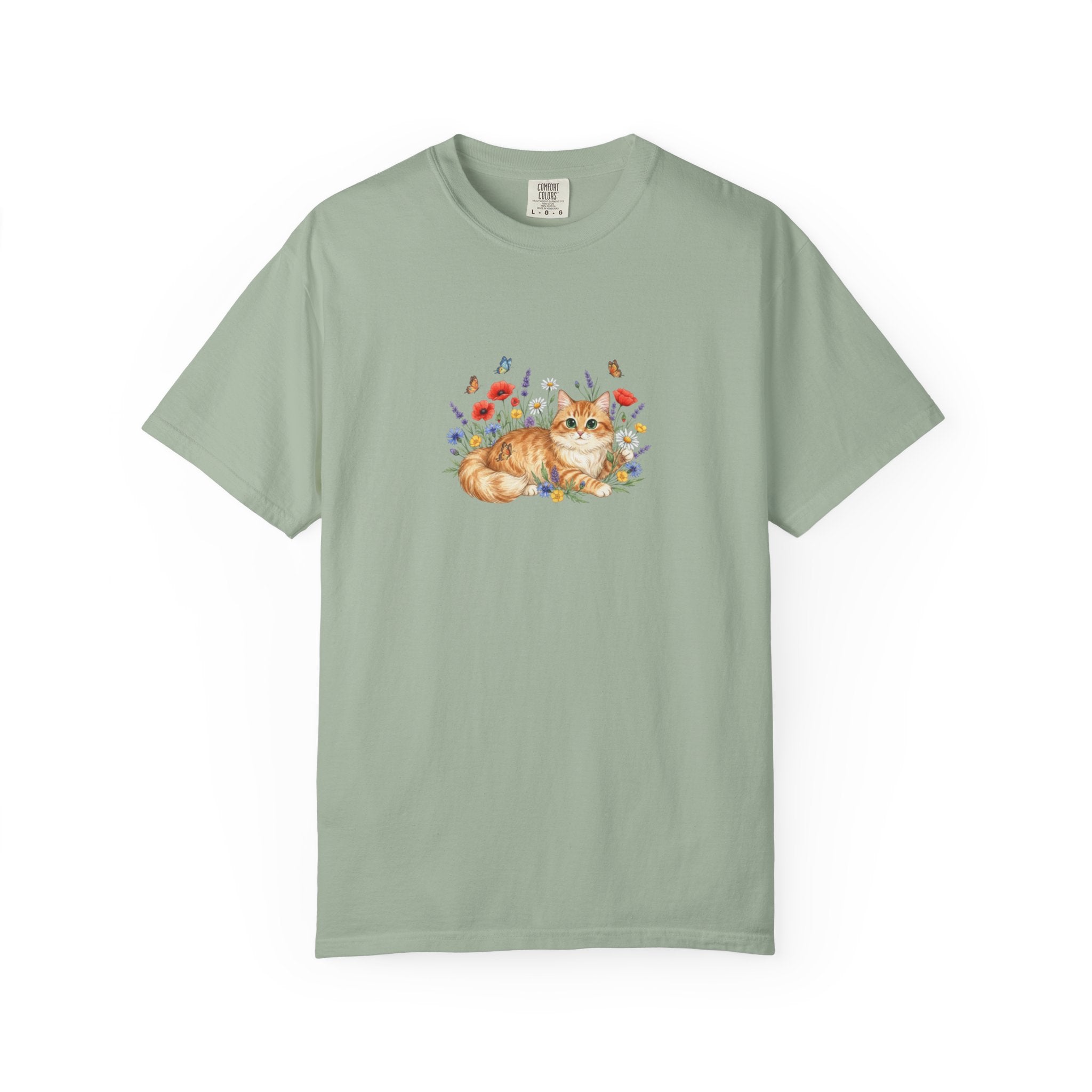 Orange Tabby Cat with Wildflowers T-Shirt | Floral Cat Tee