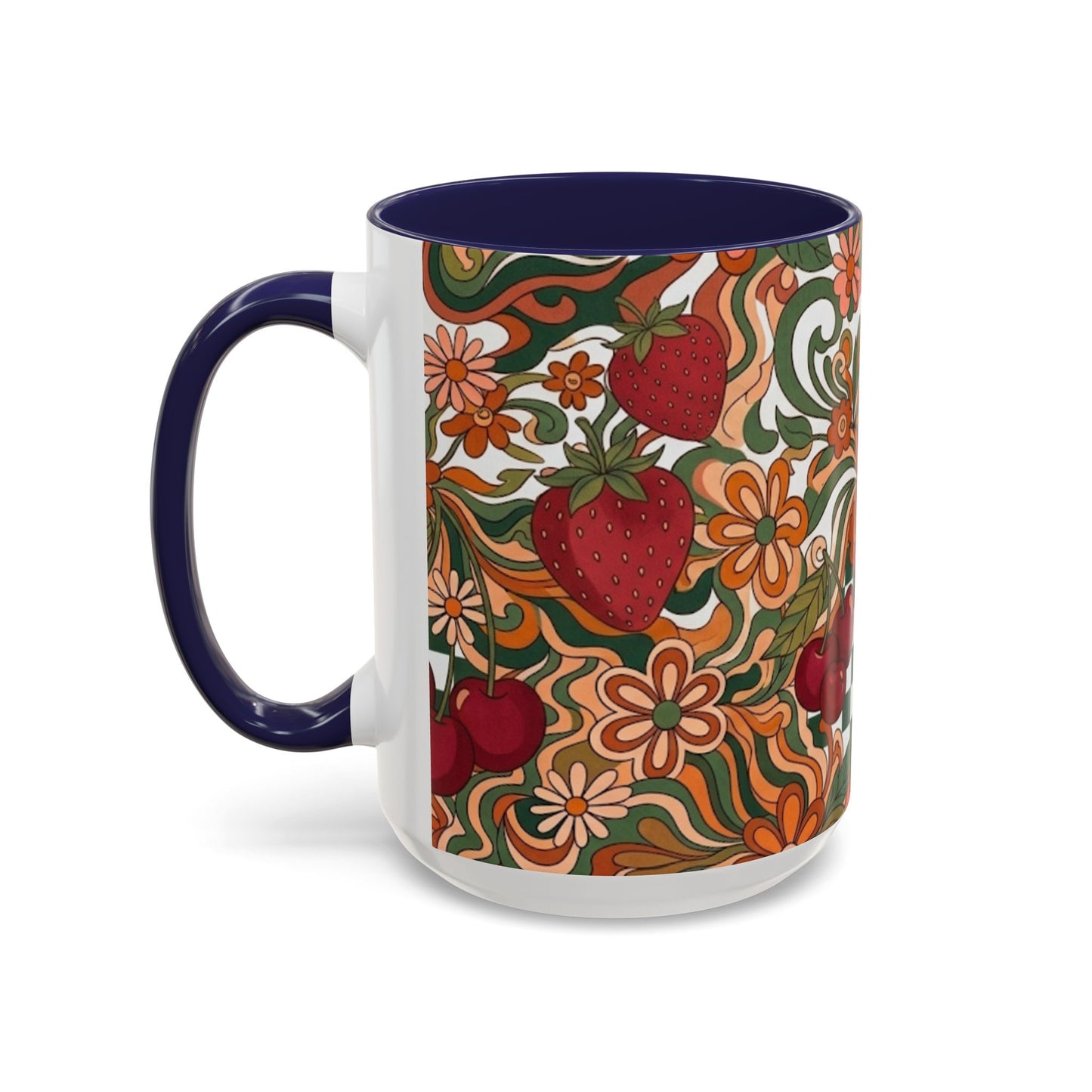 Vintage Cherry Strawberry Pattern Accent Mug | 11oz 15oz