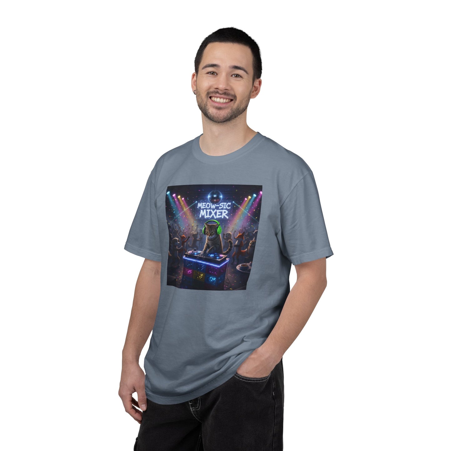 Melodic Mixer DJ Cat T-shirt | Neon Retro Music Party