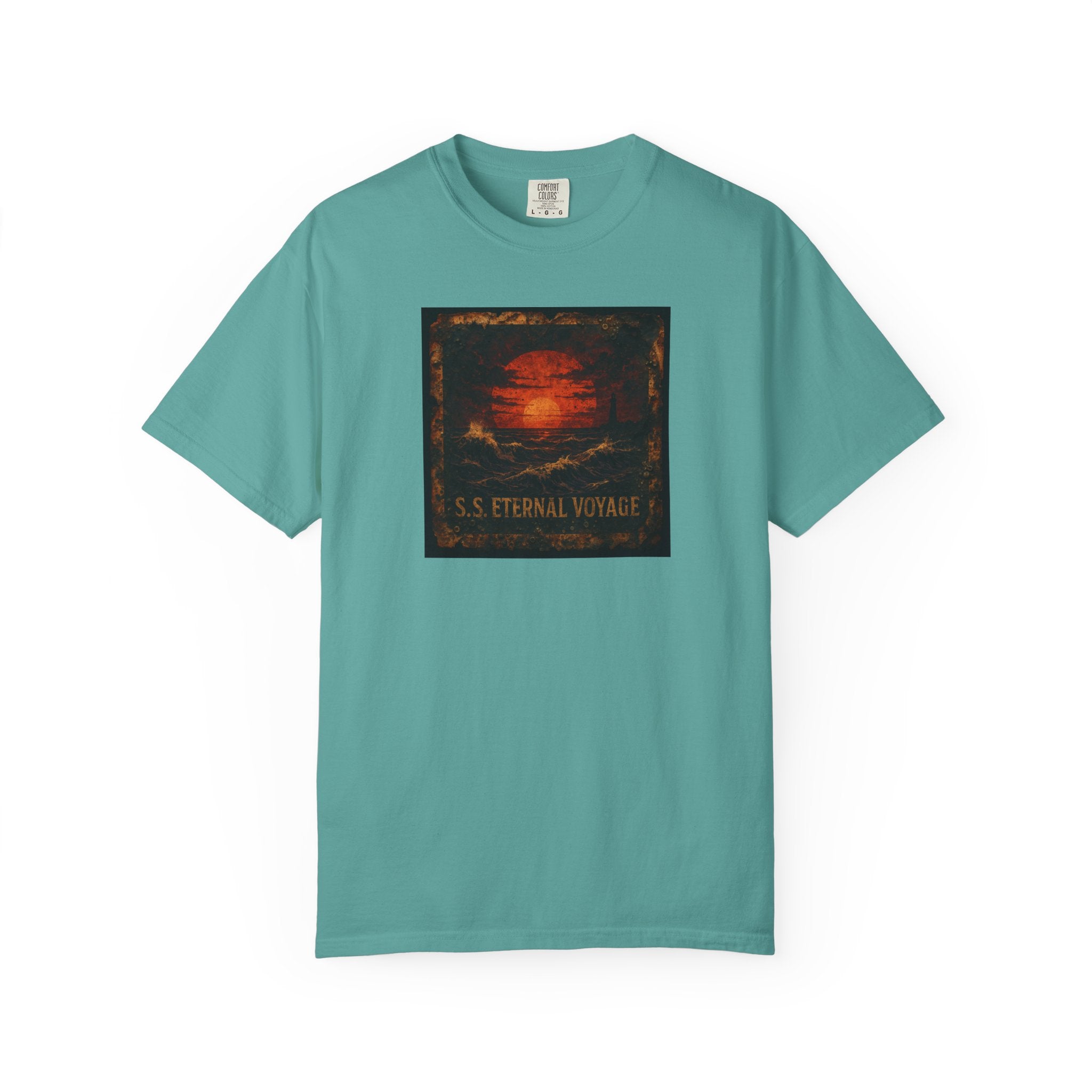 Eternal Voyage Sunset Illustration T-Shirt | Vintage Ocean Scene