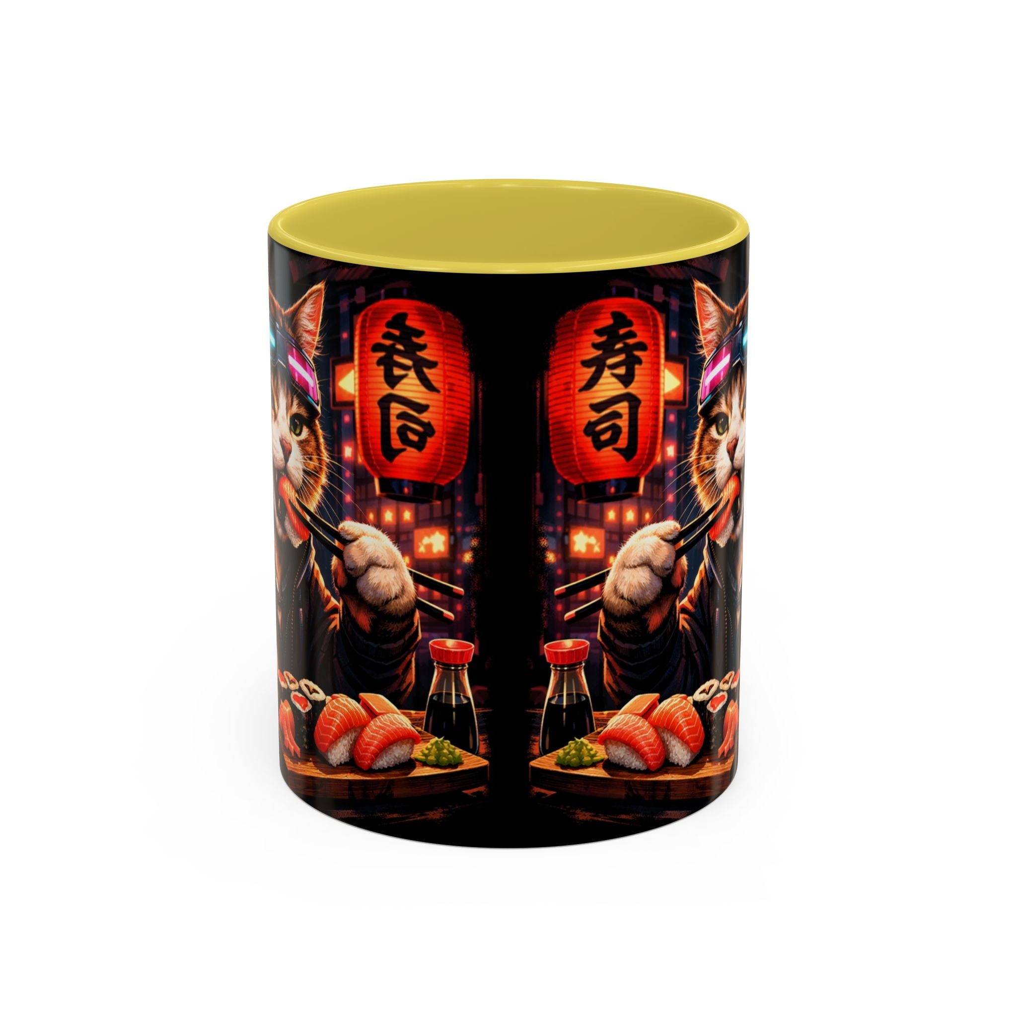 Cyberpunk Sushi Cat Mug | 11oz 15oz Ceramic Coffee Cup