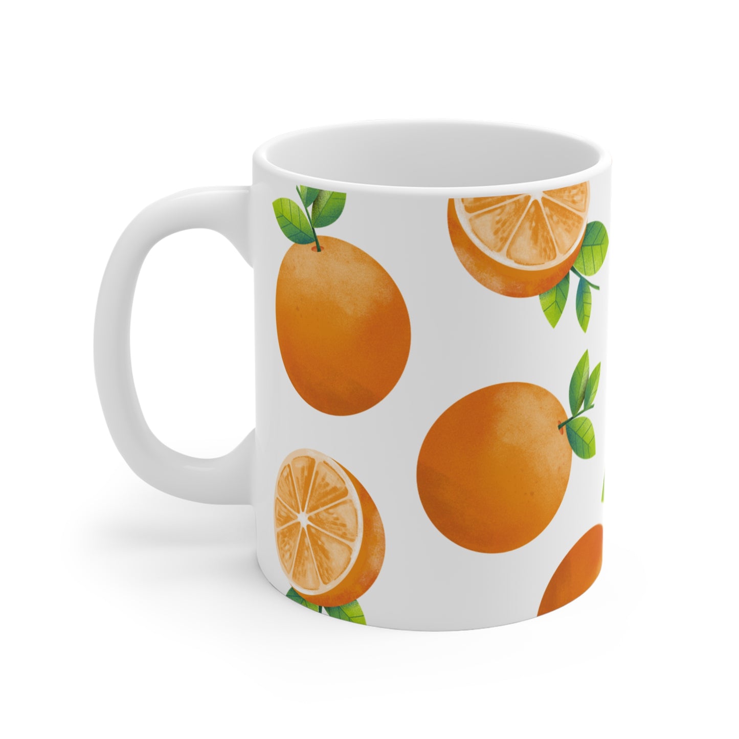 Orange Pattern Mug | Citrus Fruit Illustration, White Ceramic Coffee Cup