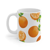 Orange Pattern Mug | Citrus Fruit Illustration, White Ceramic Coffee Cup