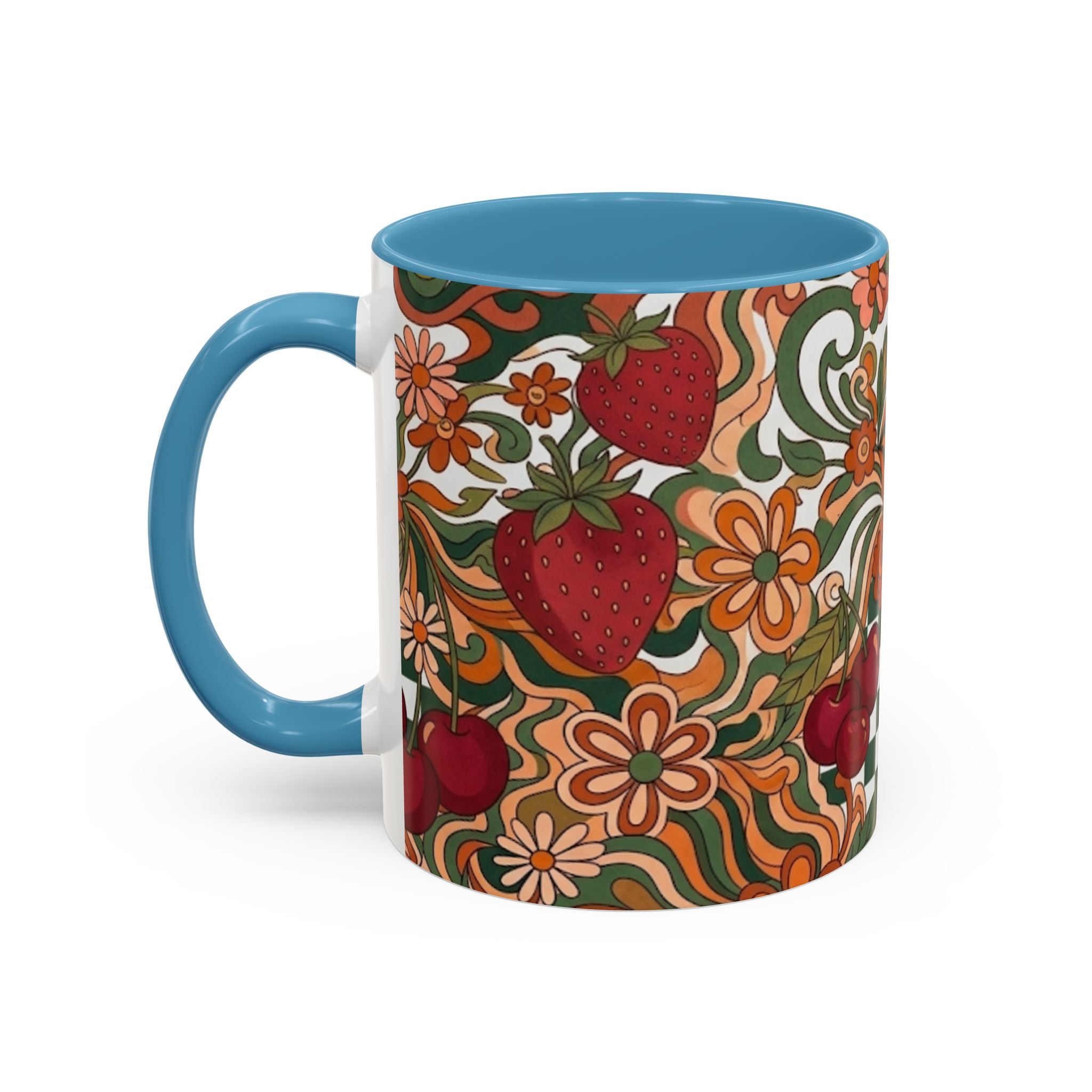 Vintage Cherry Strawberry Pattern Accent Mug | 11oz 15oz