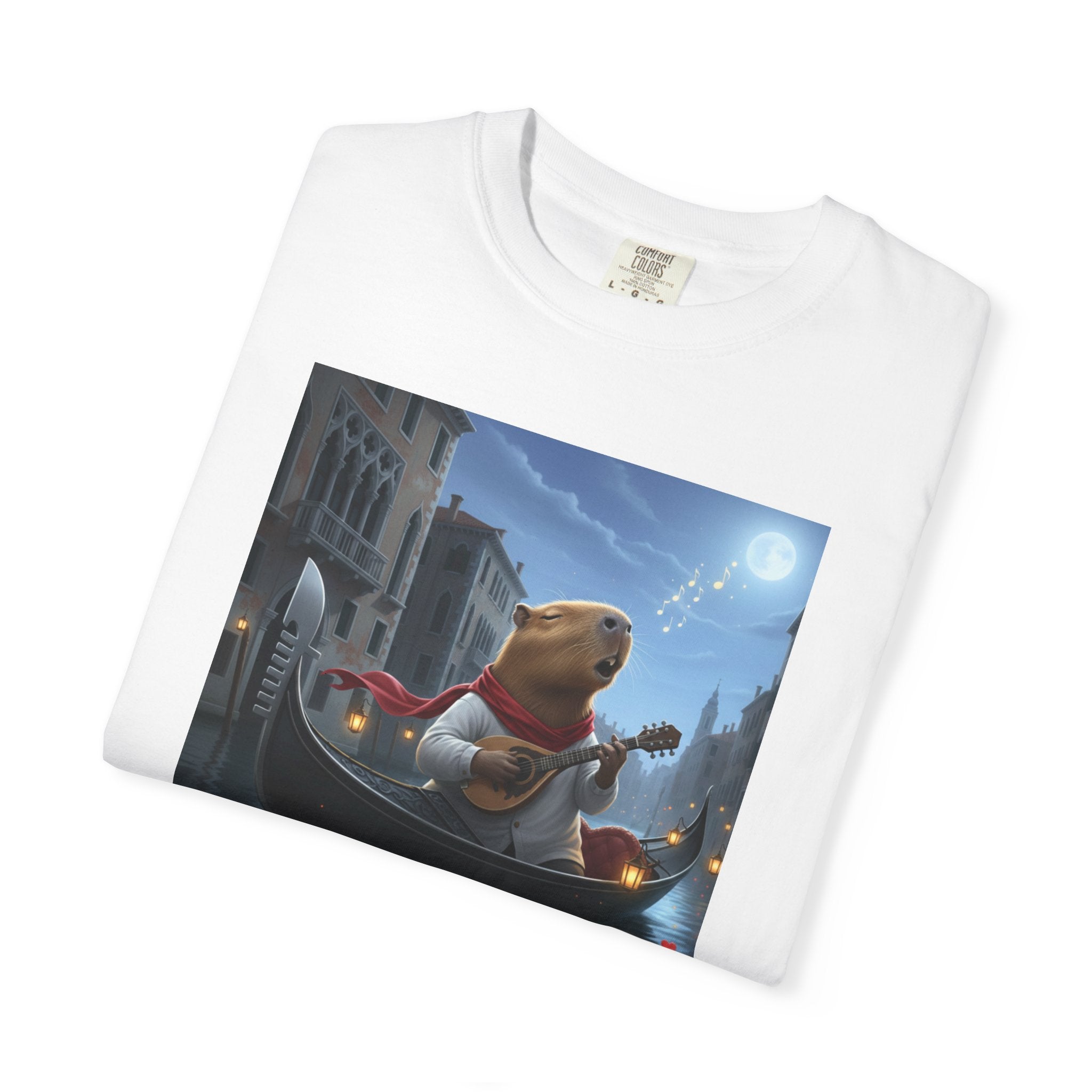 Capybara Gondolier Venice Night T-shirt | Romantic Venetian Canal Illustration