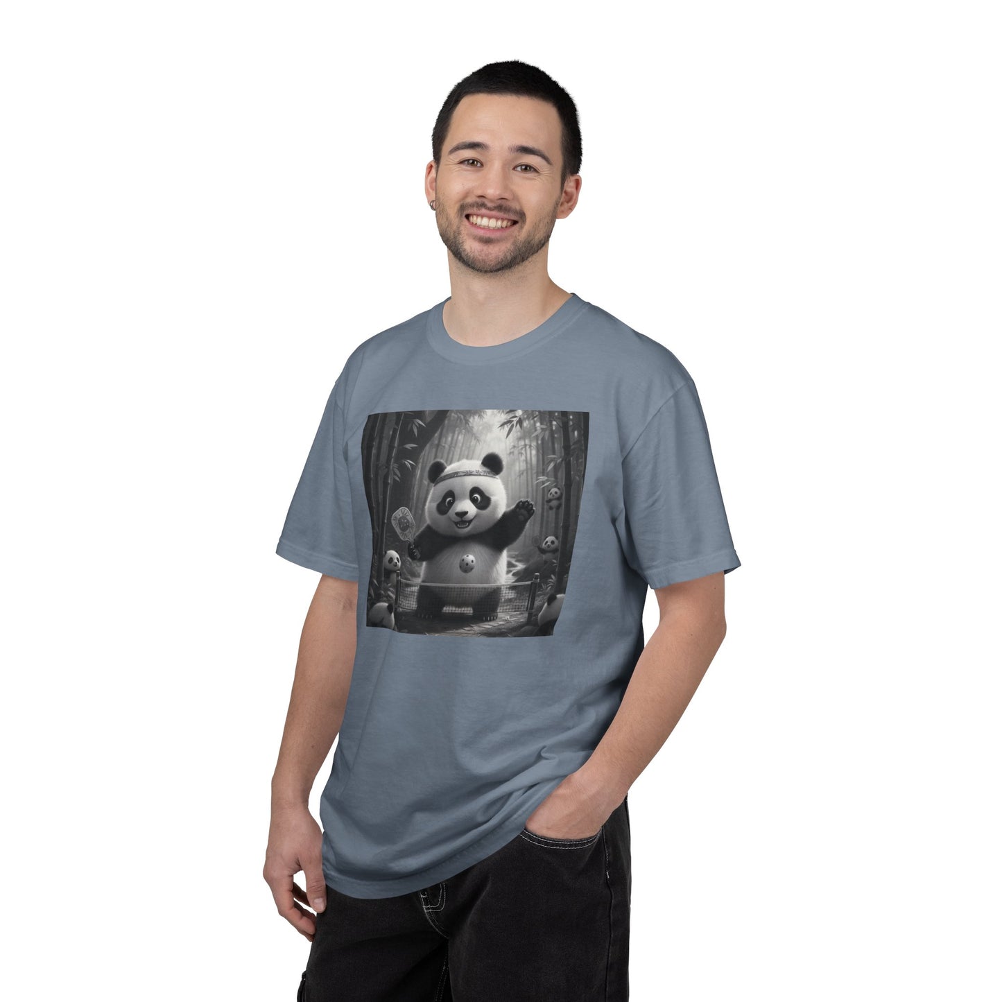 Panda Pickleball Bamboo Forest T-Shirt | Monochrome Kawaii Sports Decor