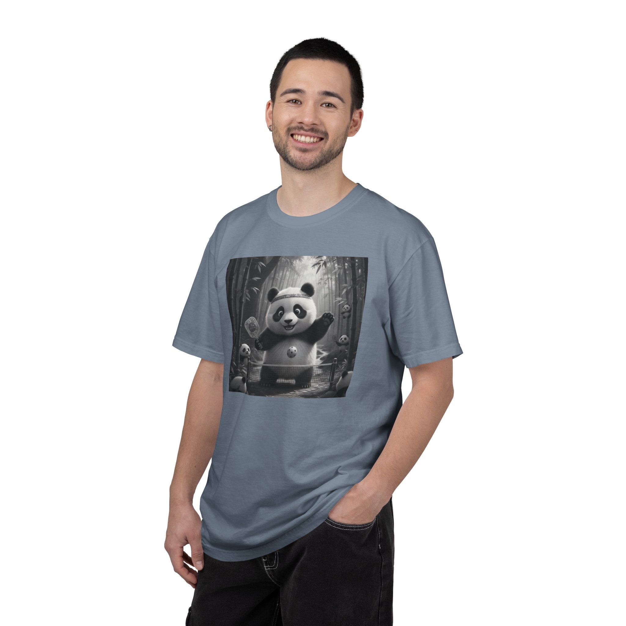 Panda Pickleball Bamboo Forest T-Shirt | Monochrome Kawaii Sports Decor