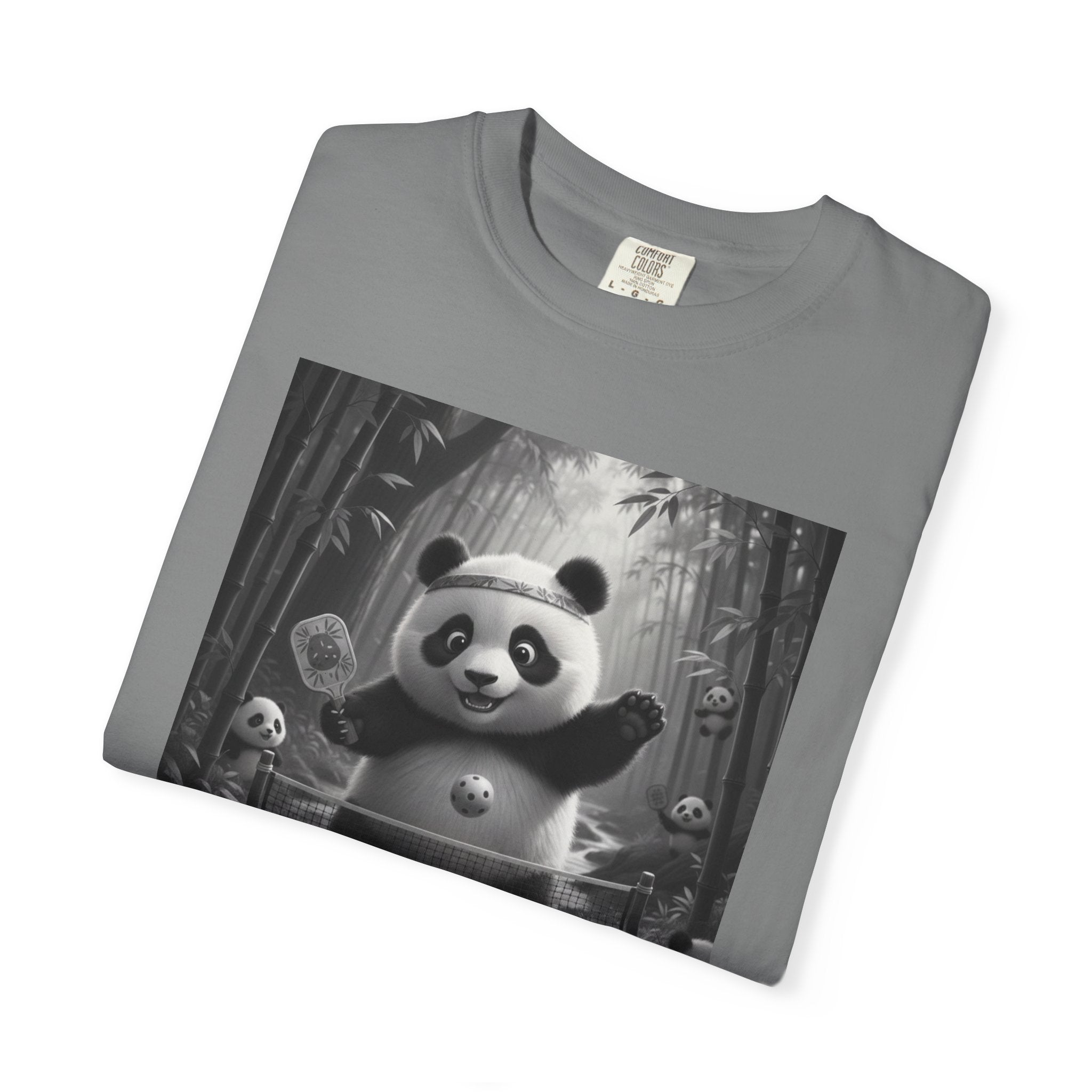 Panda Pickleball Bamboo Forest T-Shirt | Monochrome Kawaii Sports Decor