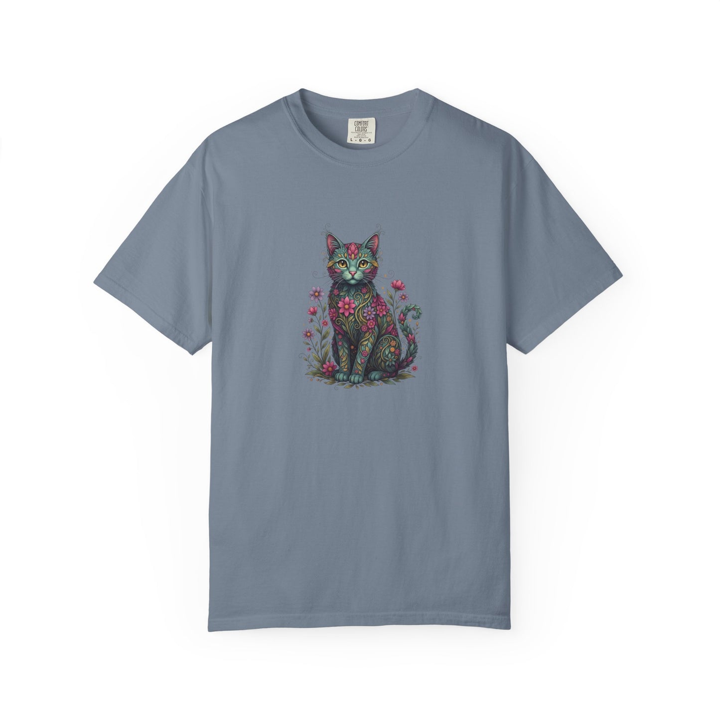 Floral Cat Illustration T-Shirt | Botanical Kitty Tee