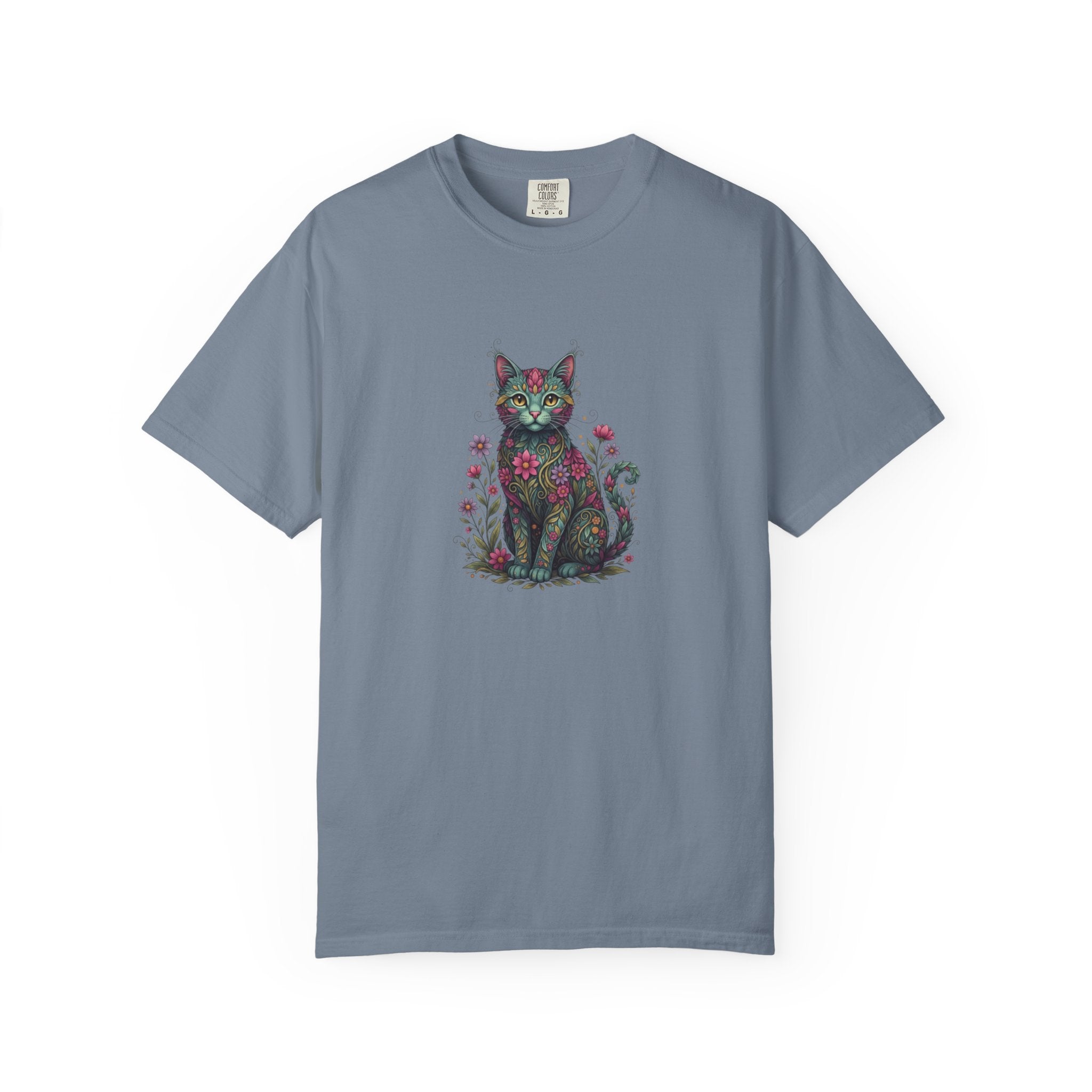Floral Cat Illustration T-Shirt | Botanical Kitty Tee