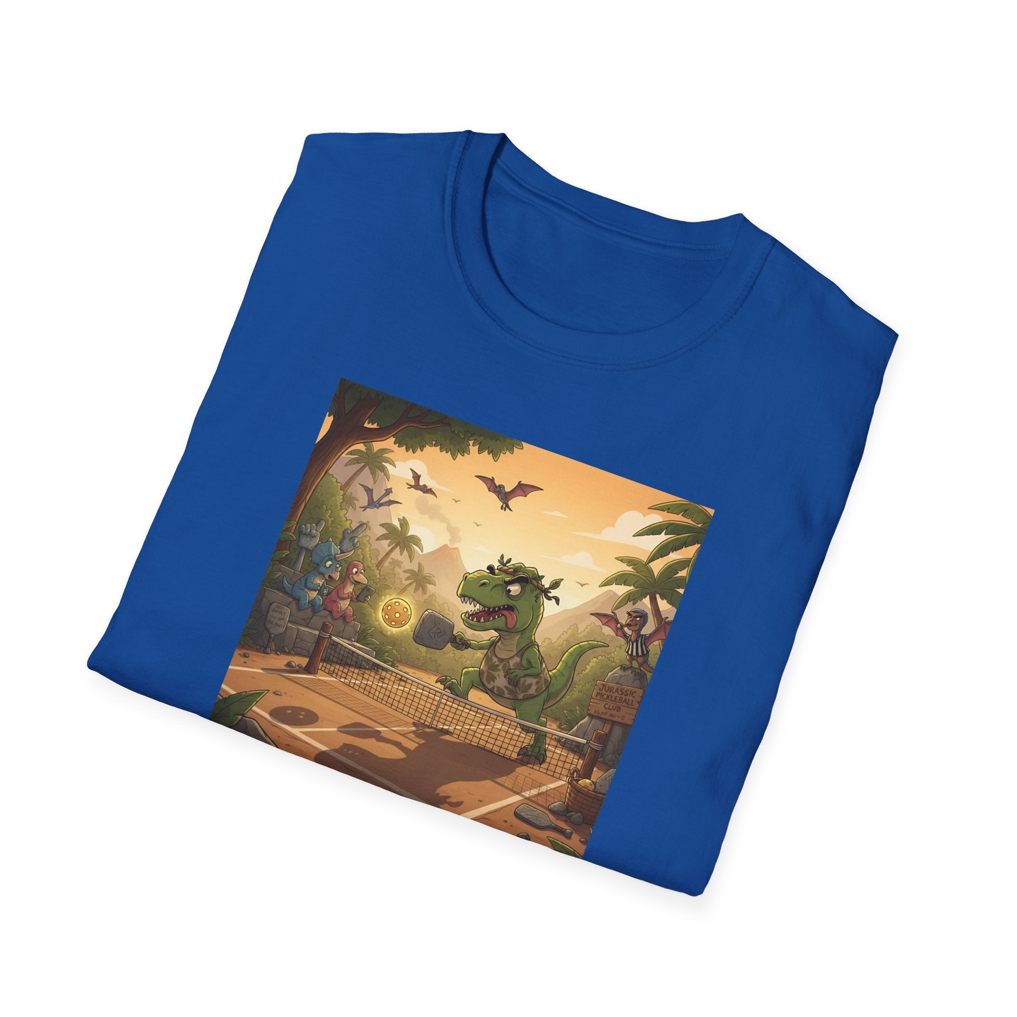 Jurassic Pickleball Club | Retro Tropical Dino Illustration T-Shirt