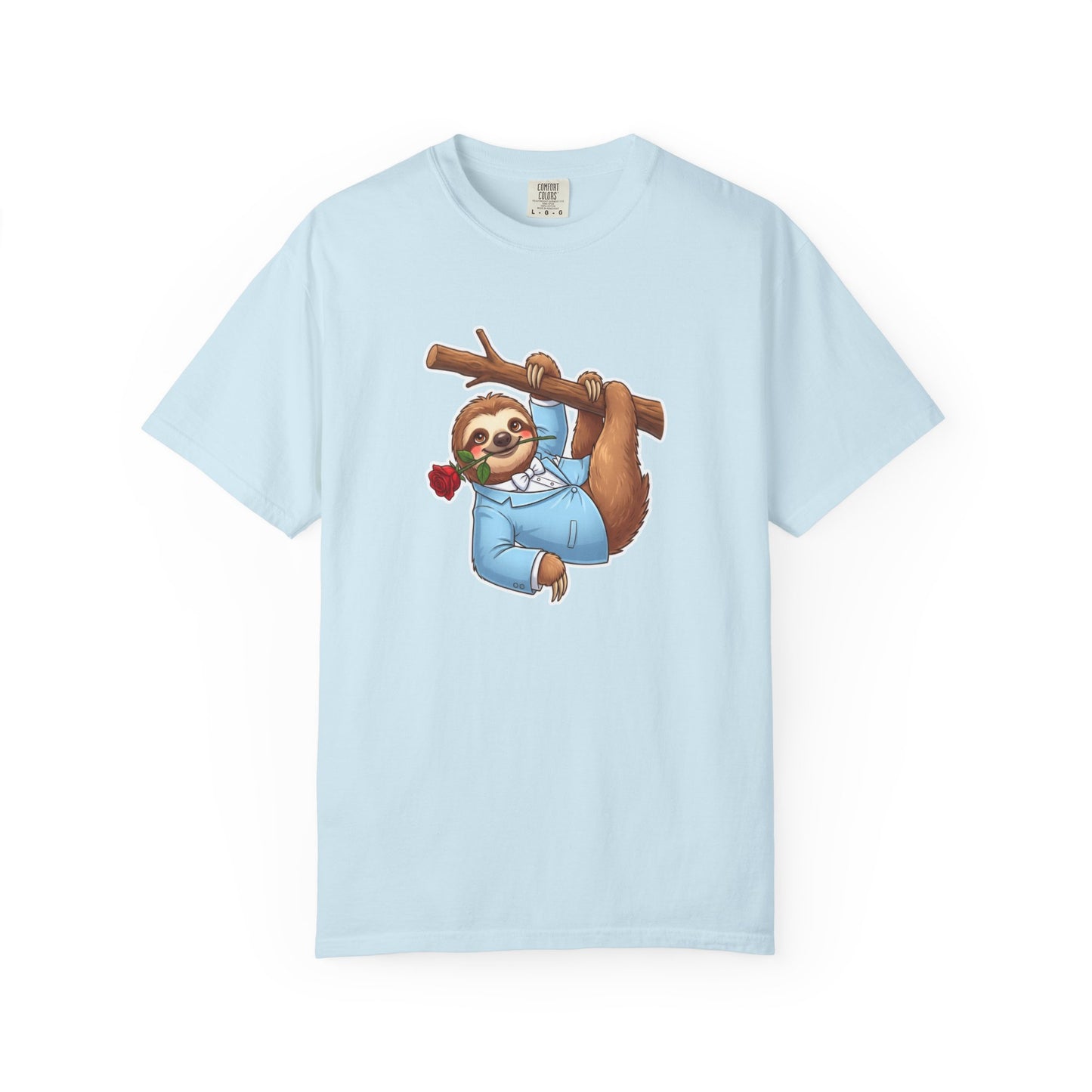 Sloth with Rose on Branch T-shirt | Cute Relaxed Animal Tee