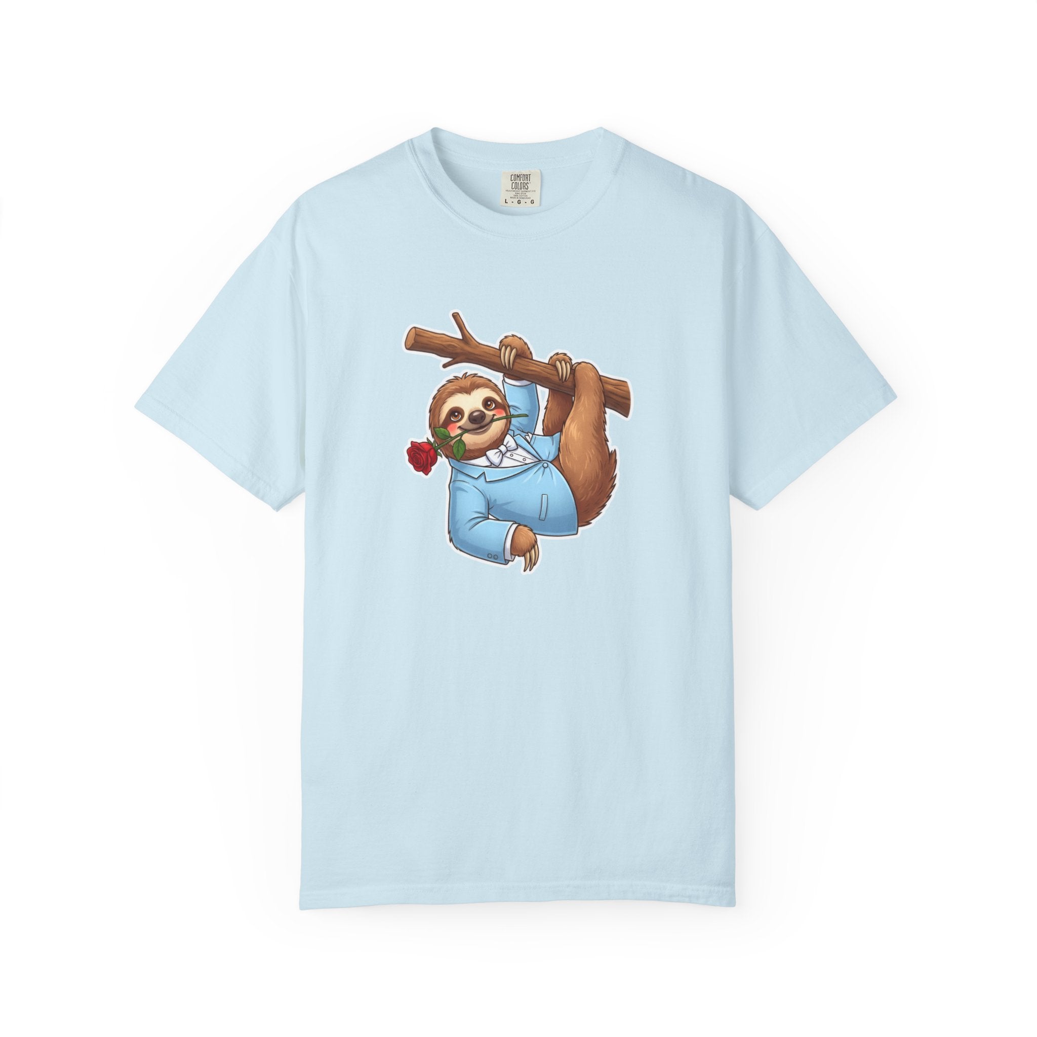 Sloth with Rose on Branch T-shirt | Cute Relaxed Animal Tee
