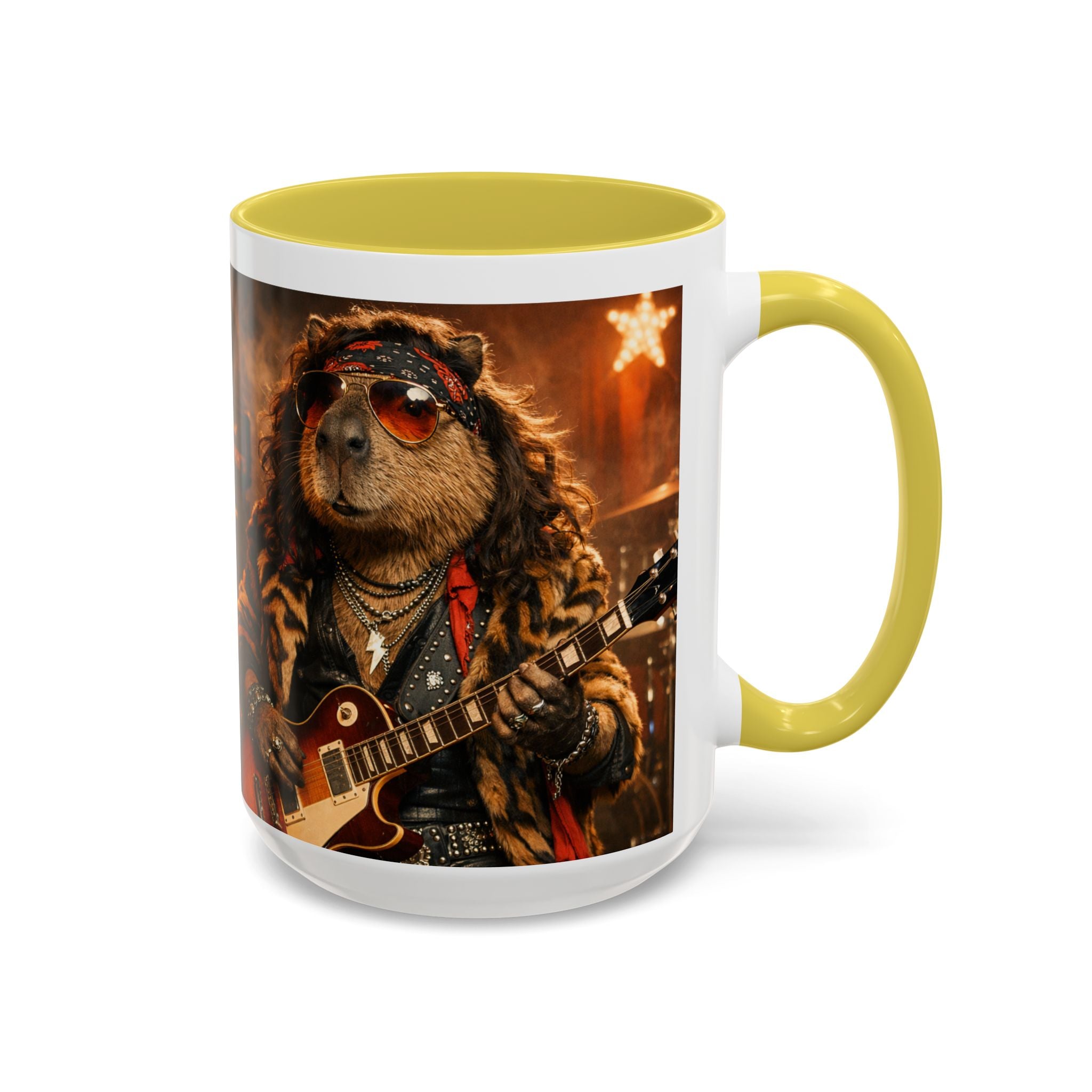 Rockstar Capybara with Guitar Mug | Color Accent Coffee Cup 11oz 15oz