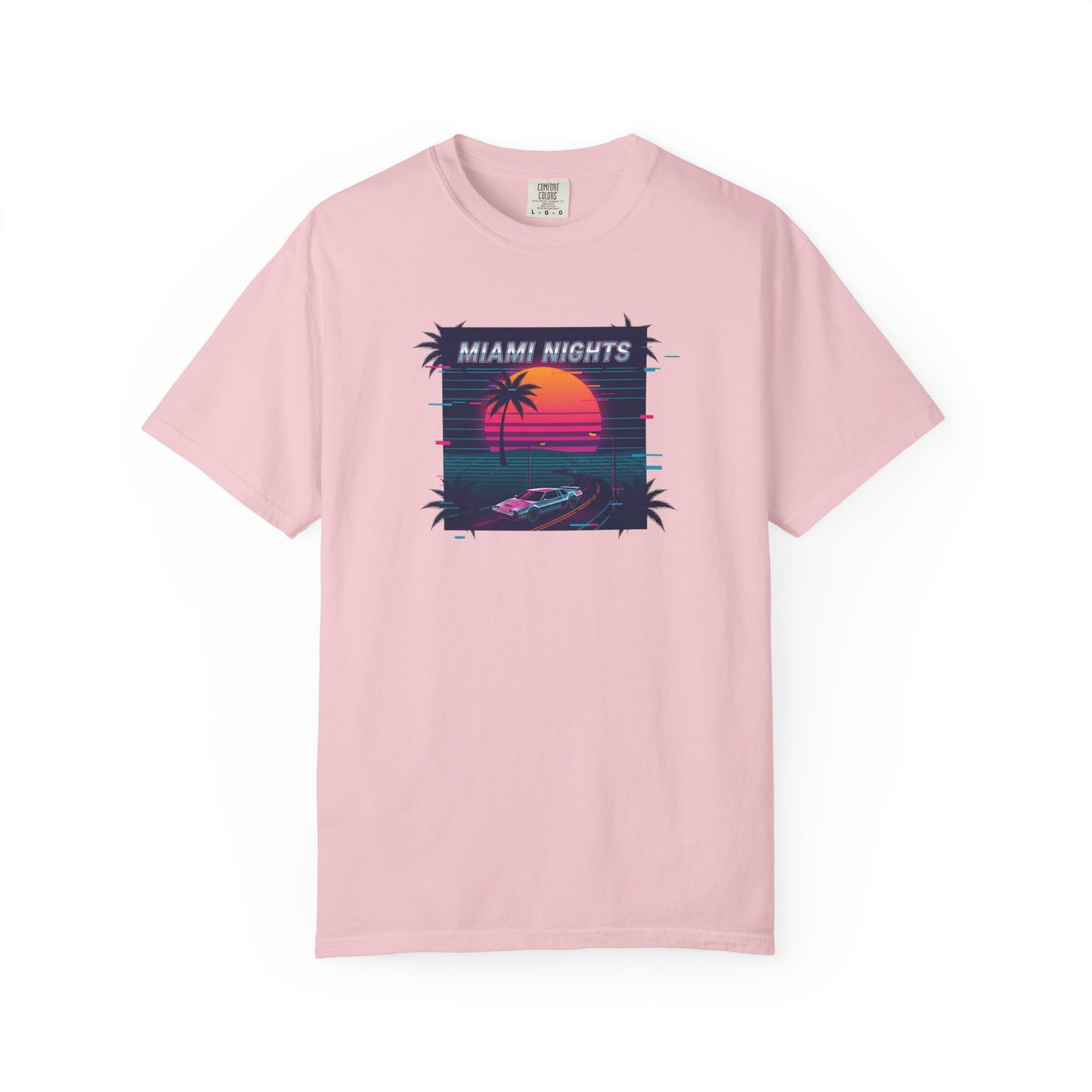 Miami Nights Sunset Palm T-shirt | Retro Vaporwave Beach Scene