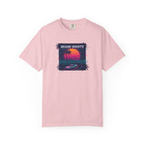 Miami Nights Sunset Palm T-shirt | Retro Vaporwave Beach Scene