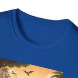 Jurassic Pickleball Club | Retro Tropical Dino Illustration T-Shirt
