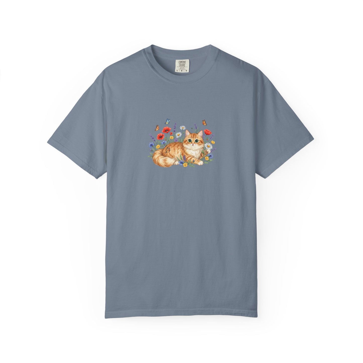Orange Tabby Cat with Wildflowers T-Shirt | Floral Cat Tee