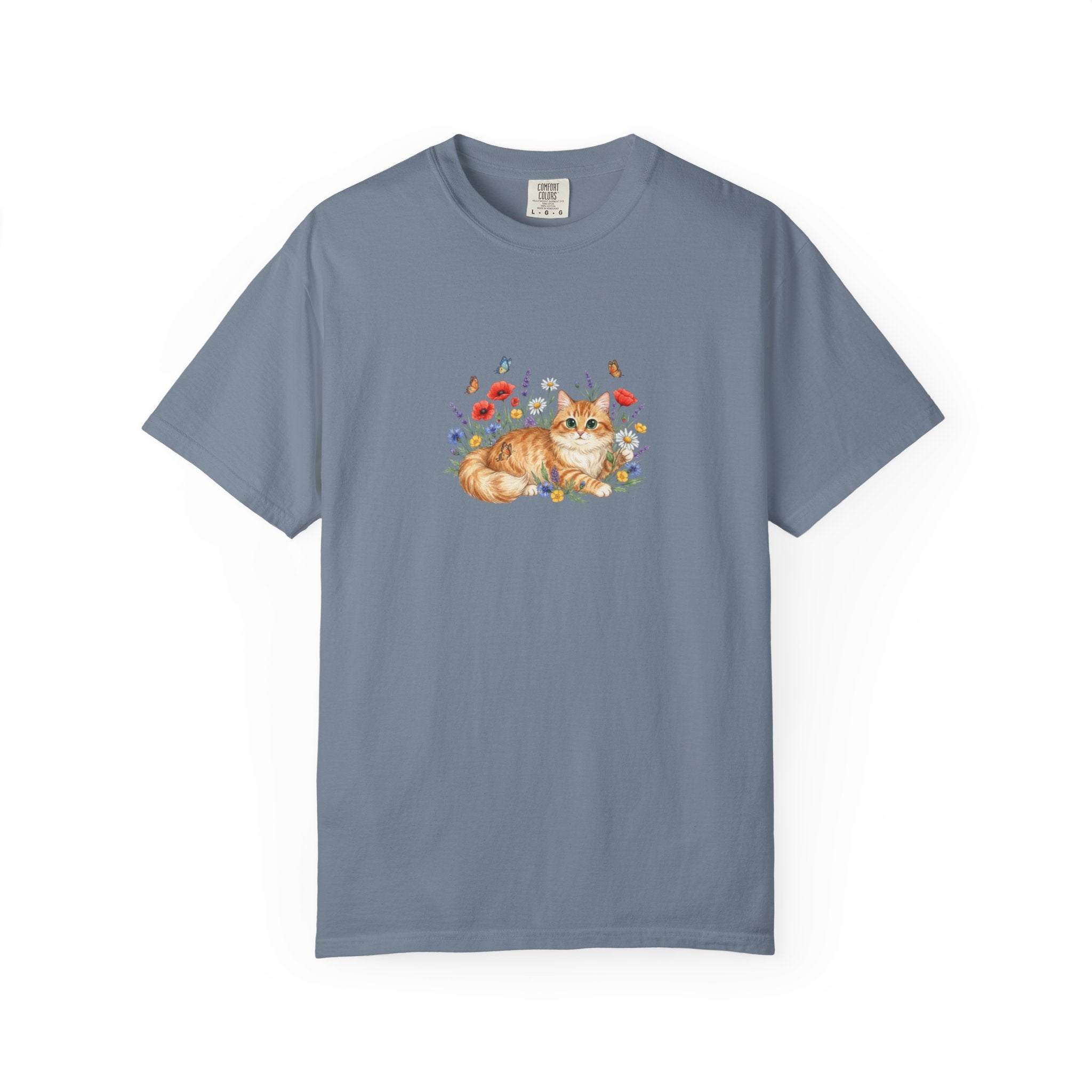 Orange Tabby Cat with Wildflowers T-Shirt | Floral Cat Tee