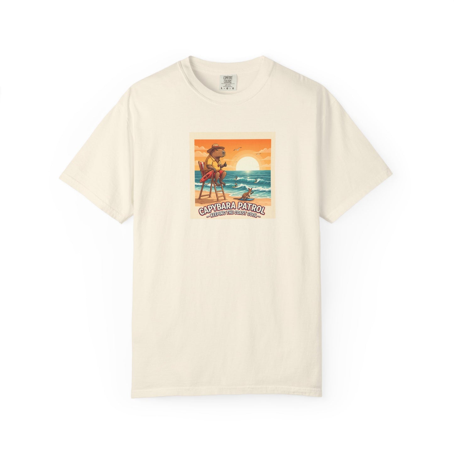 Capybara Patrol Sunset Surfing Capybara T-Shirt | Retro Beach Vibes