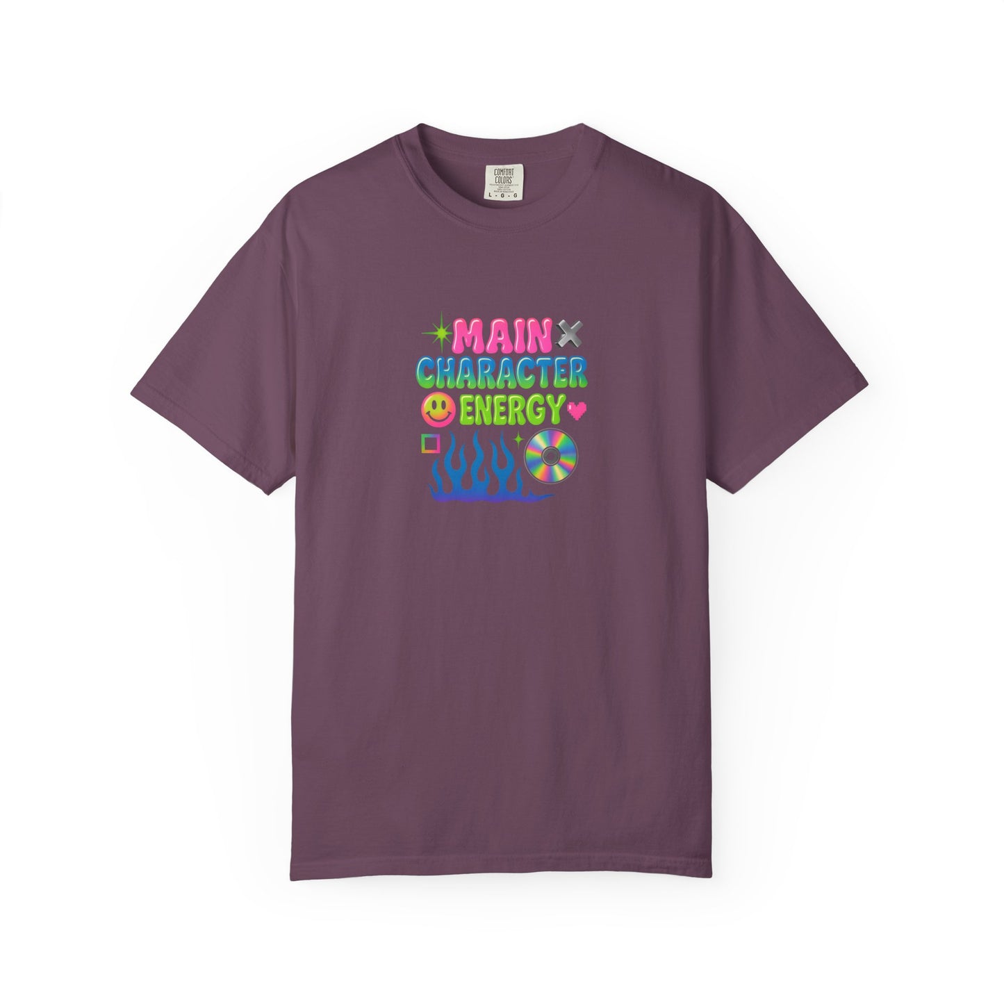 Main Character Energy T-shirt | Colorful Flame, Smiley Icons