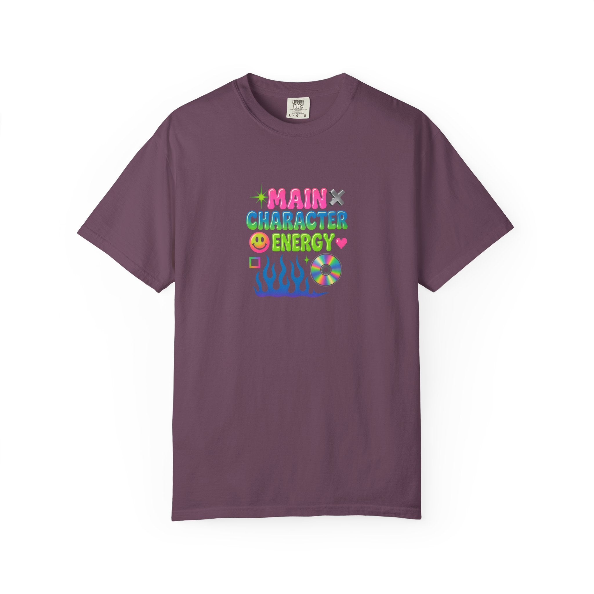 Main Character Energy T-shirt | Colorful Flame, Smiley Icons
