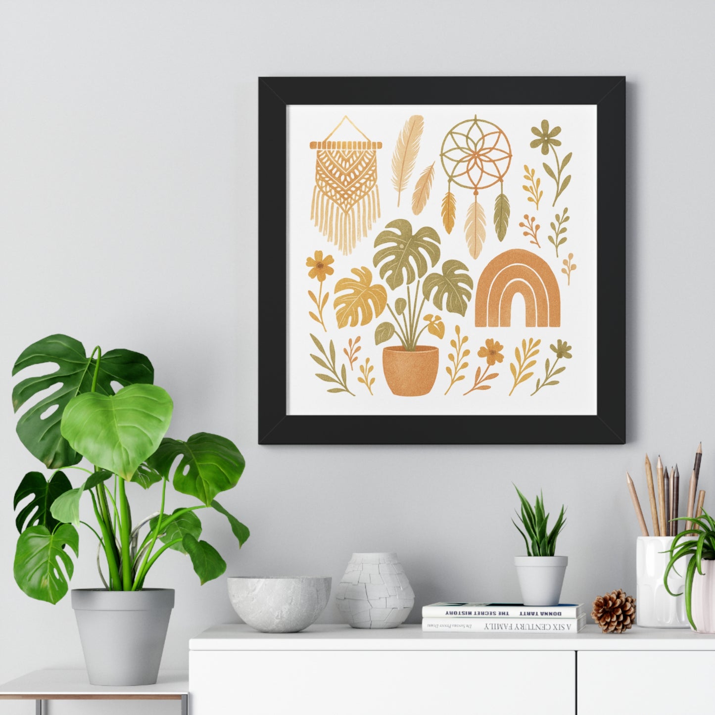 Boho Plant Wall Art Framed Horizontal Poster | Botanical Home Decor