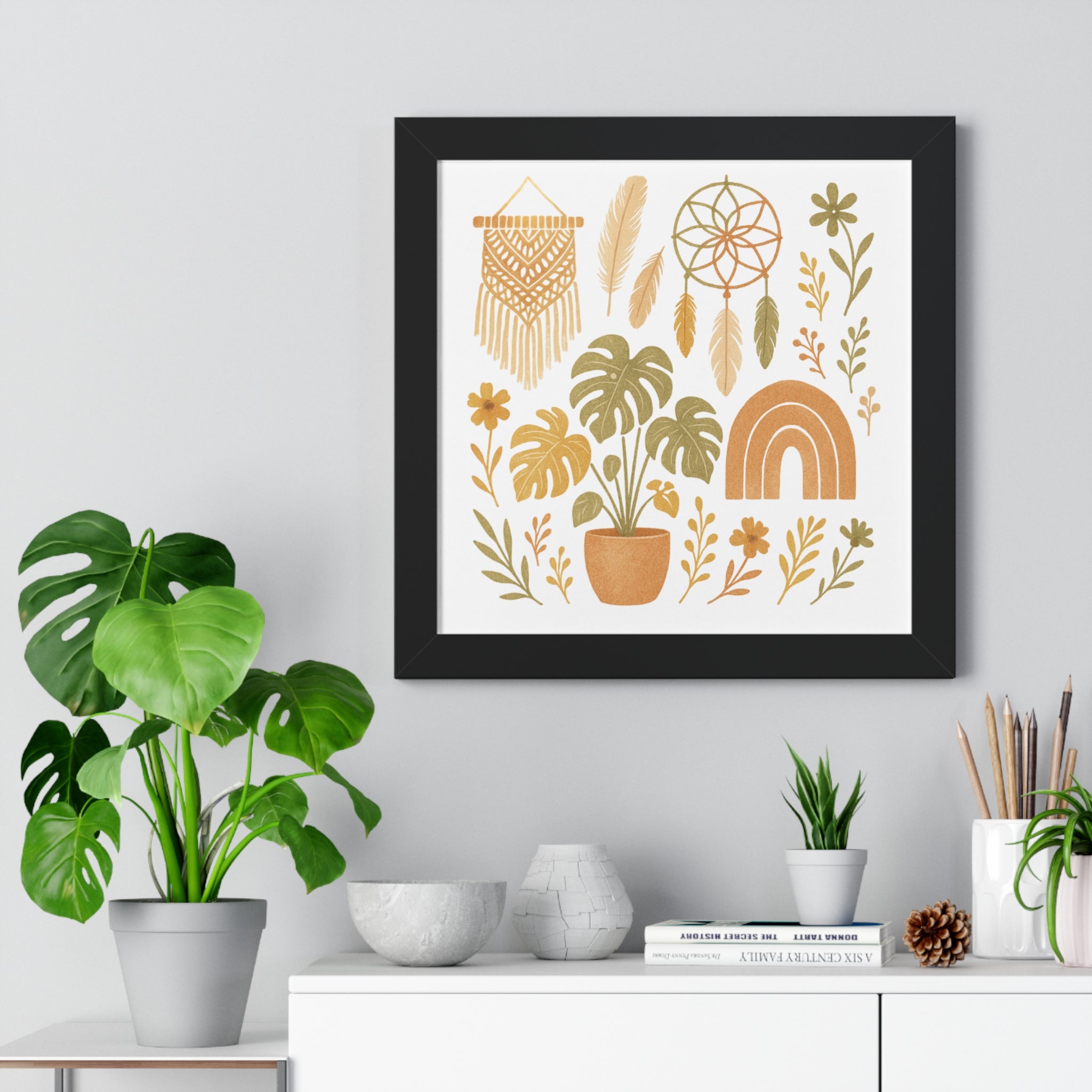 Boho Plant Wall Art Framed Horizontal Poster | Botanical Home Decor