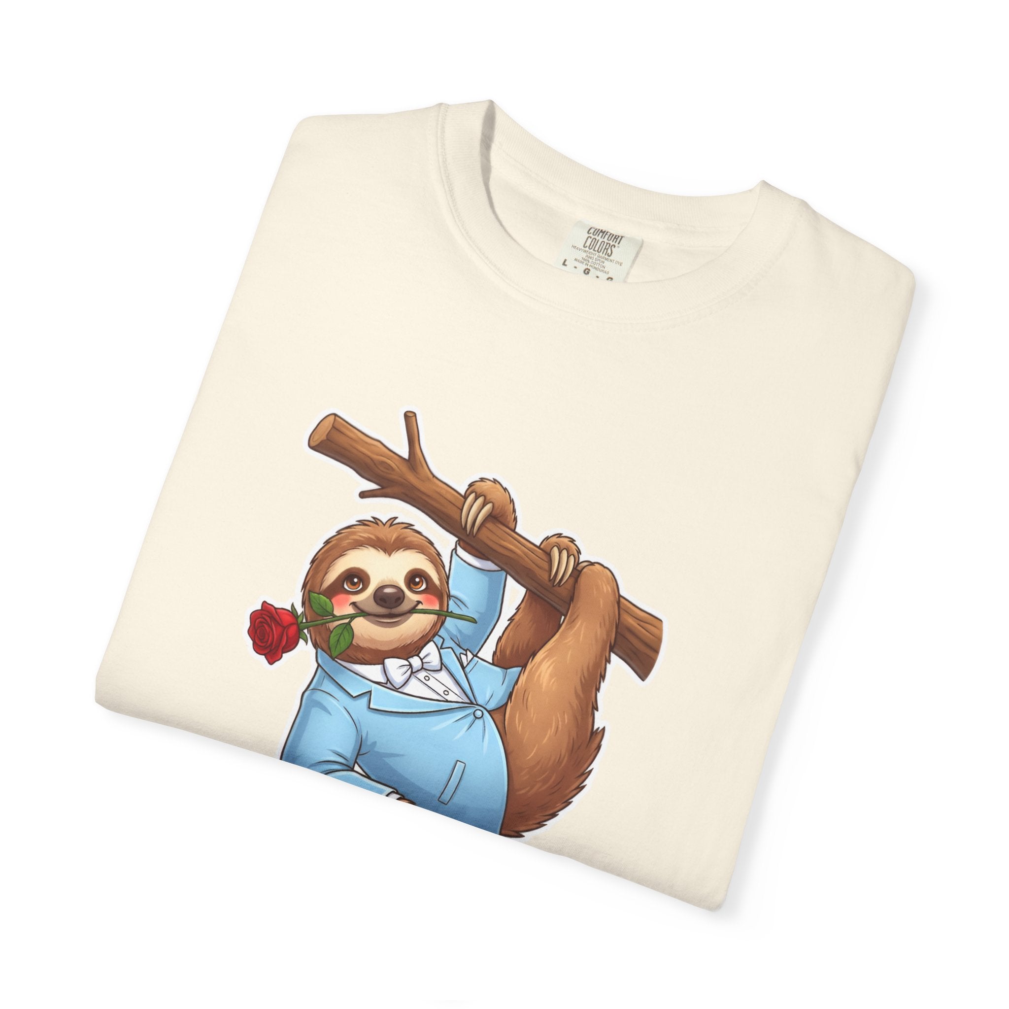 Sloth with Rose on Branch T-shirt | Cute Relaxed Animal Tee