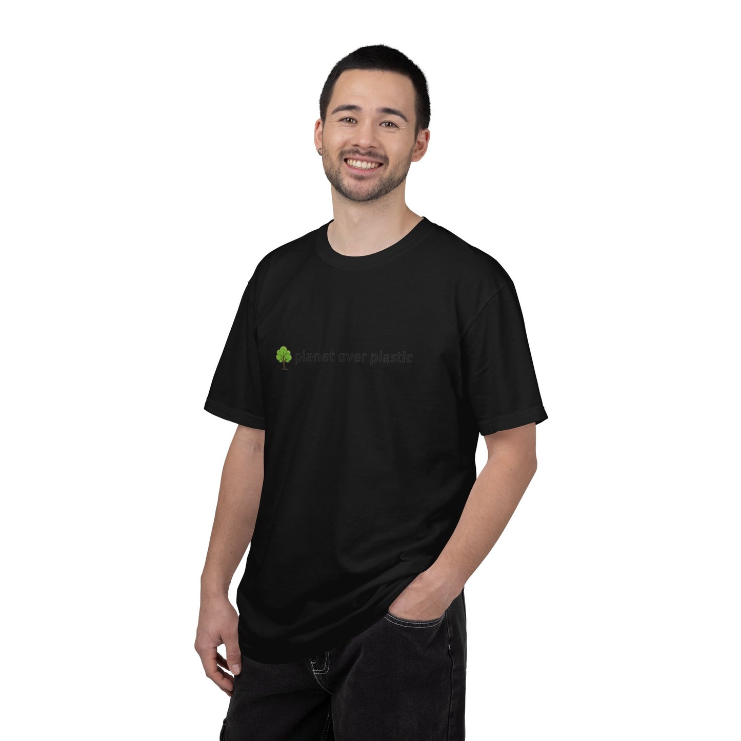 planet over plastic T-shirt | environmental tree slogan tee