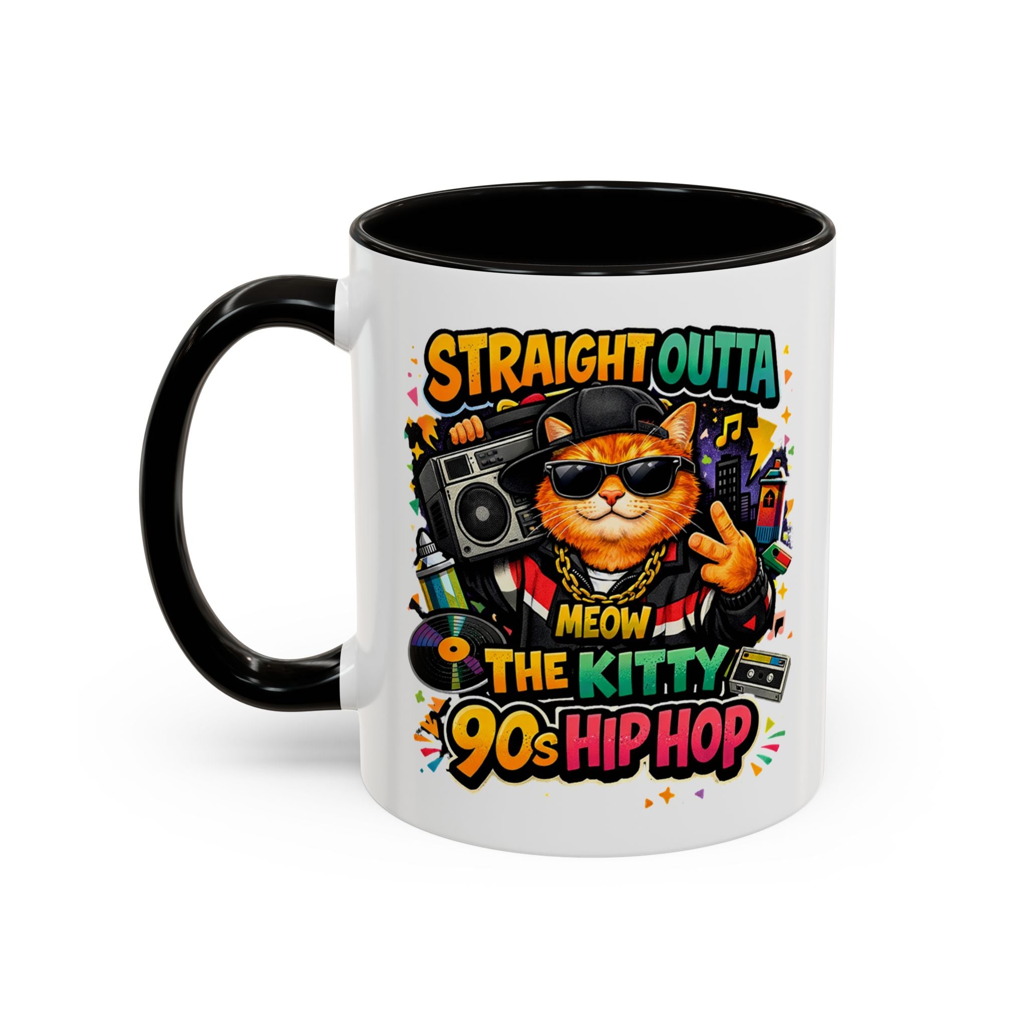 Straight Outta Meow The Kitty 90s Hip Hop Mug | Color Accent