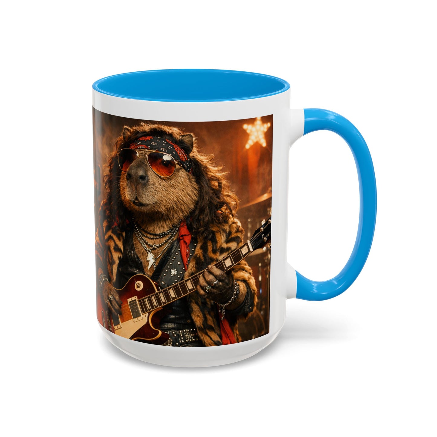 Rockstar Capybara with Guitar Mug | Color Accent Coffee Cup 11oz 15oz