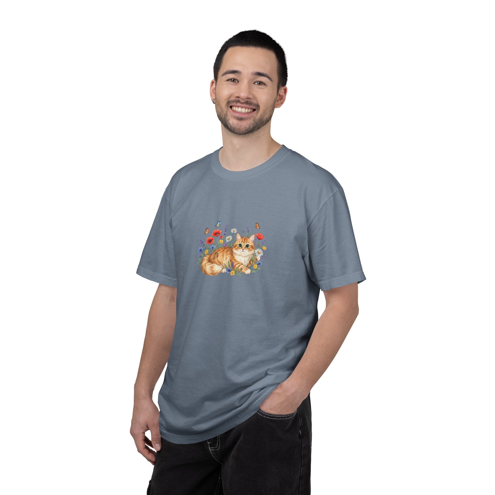 Orange Tabby Cat with Wildflowers T-Shirt | Floral Cat Tee