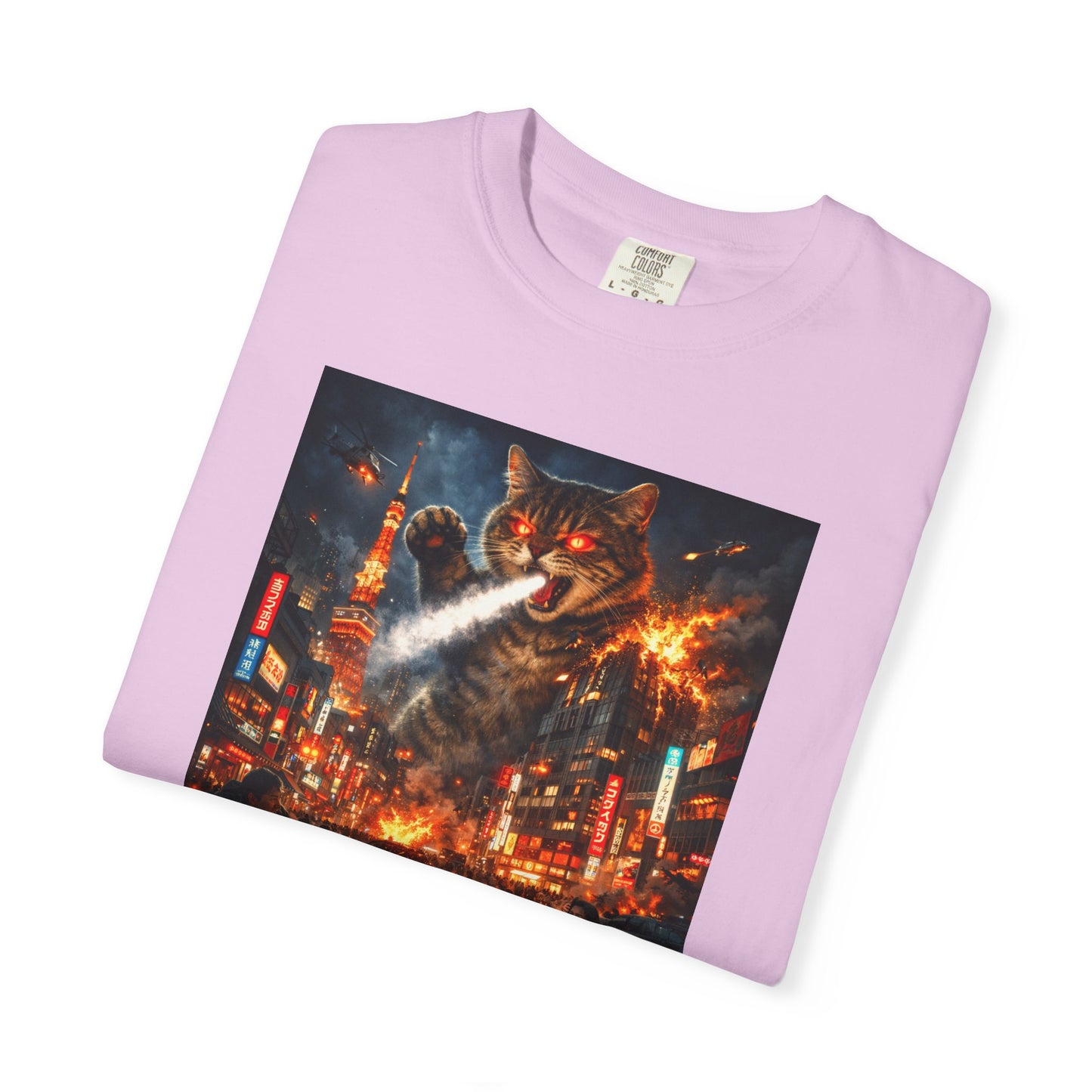 Giant Catzilla Kaiju Rampage T-Shirt | Neon City Monster Battle