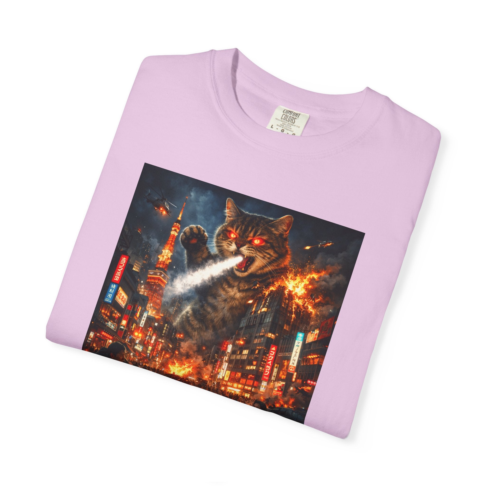 Giant Catzilla Kaiju Rampage T-Shirt | Neon City Monster Battle