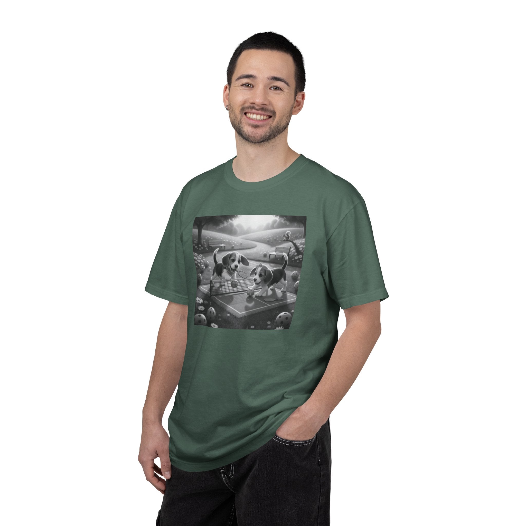Pickleball Beagle Puppies T-shirt | Monochrome Dog Art