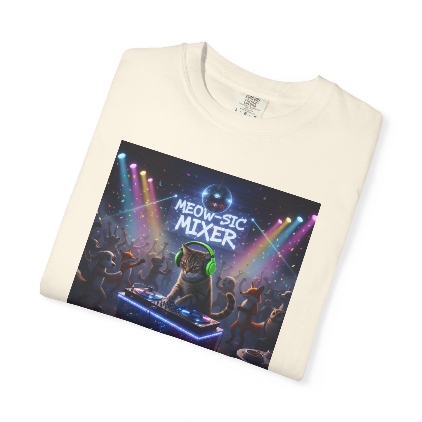 Melodic Mixer DJ Cat T-shirt | Neon Retro Music Party