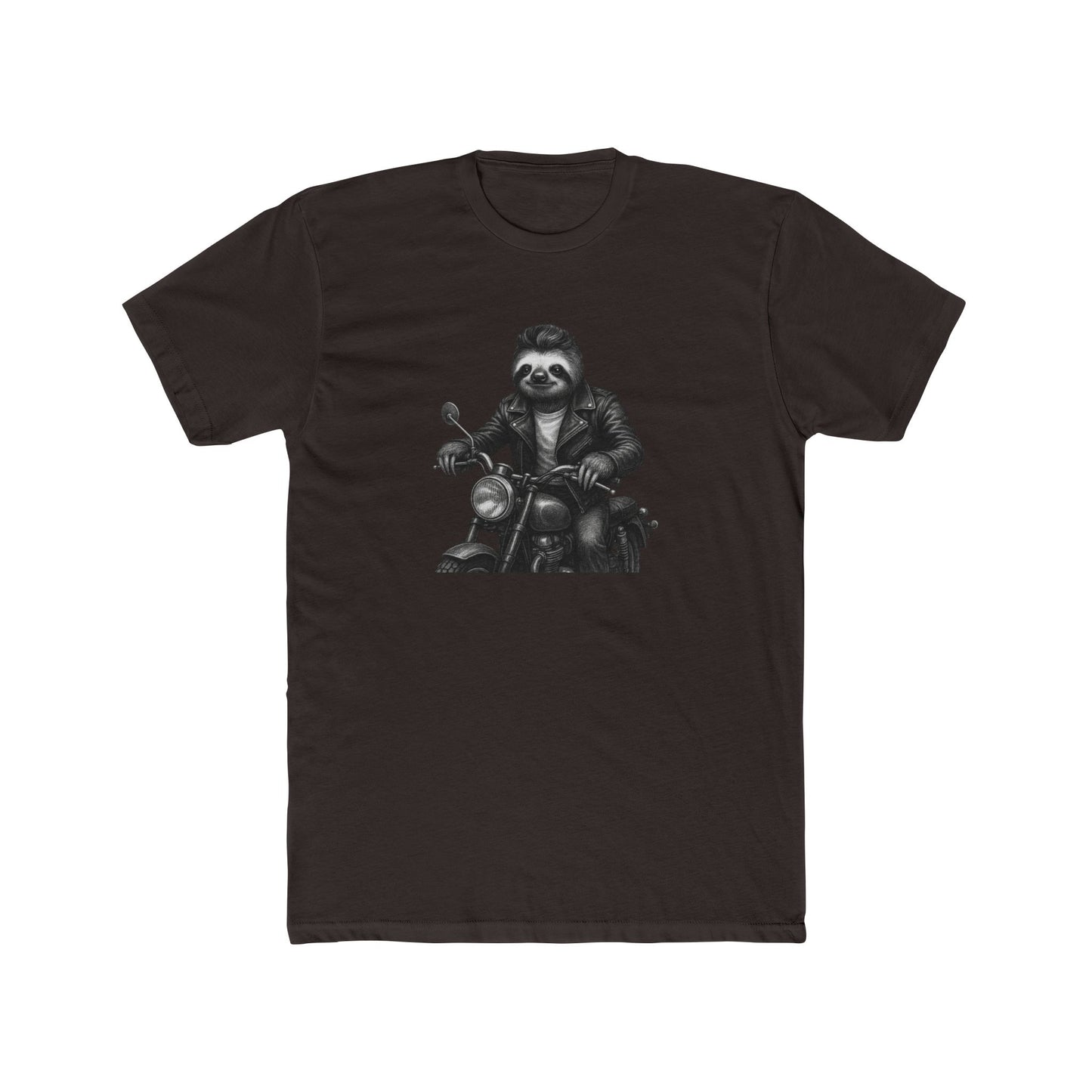 Biker Sloth Riding Motorcycle T-Shirt | Retro Monochrome Illustration