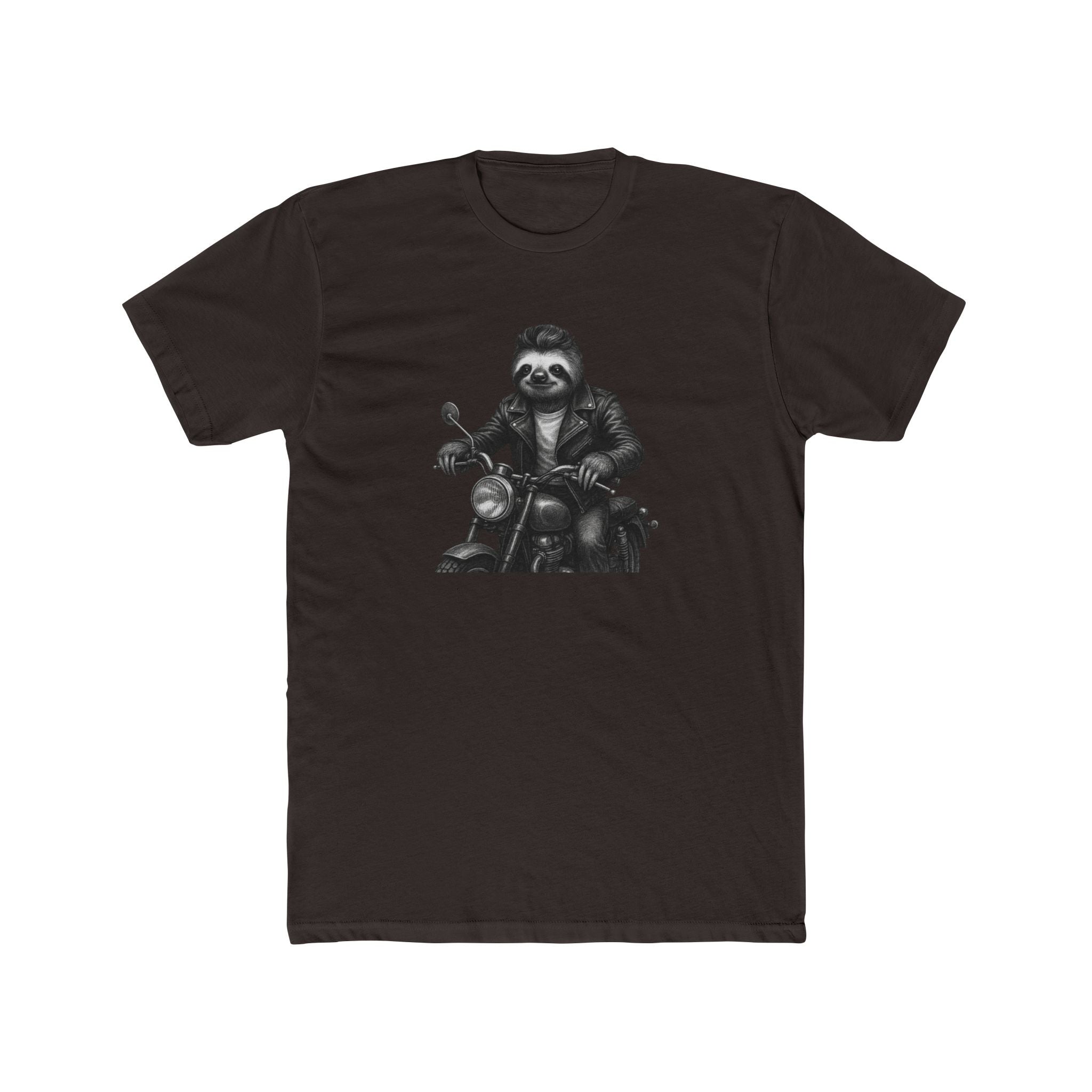 Biker Sloth Riding Motorcycle T-Shirt | Retro Monochrome Illustration