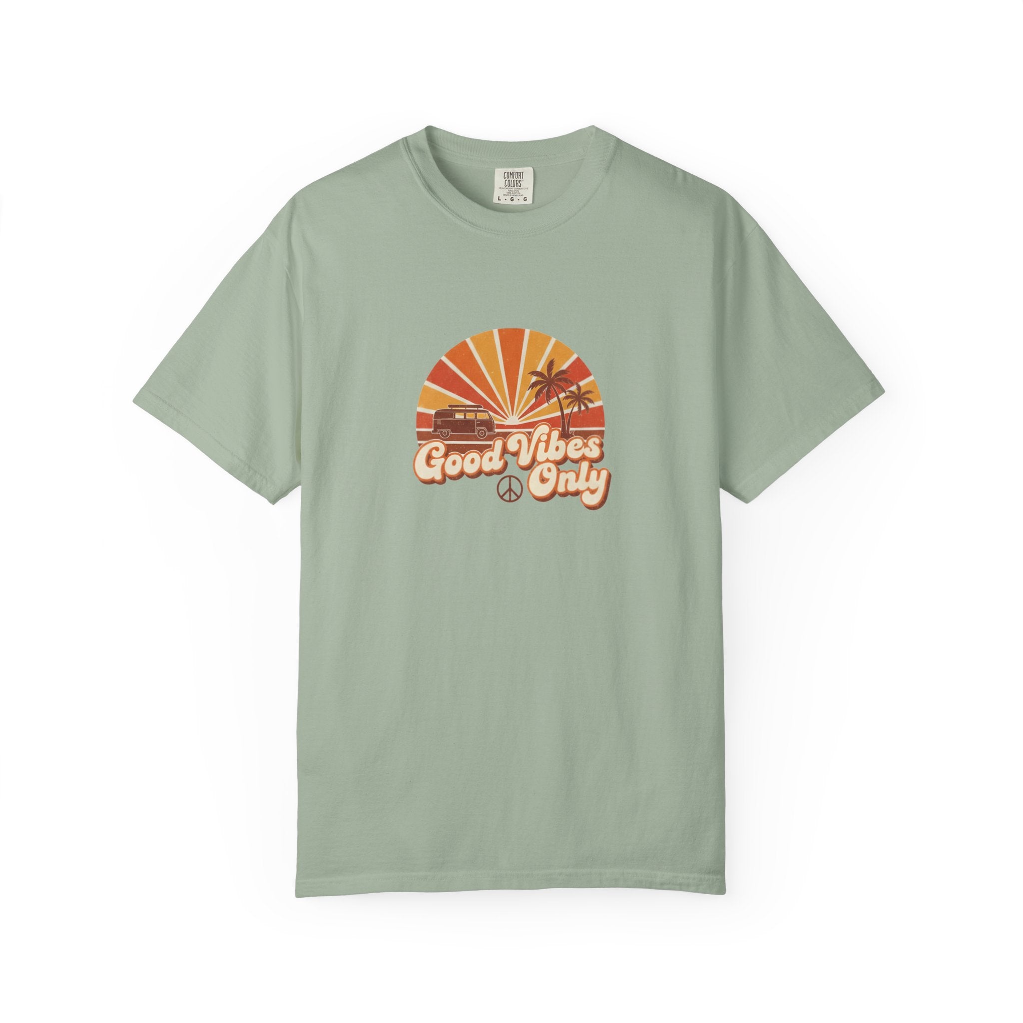 Good Vibes Only T-shirt | Retro Sunset Palm Peace Sign