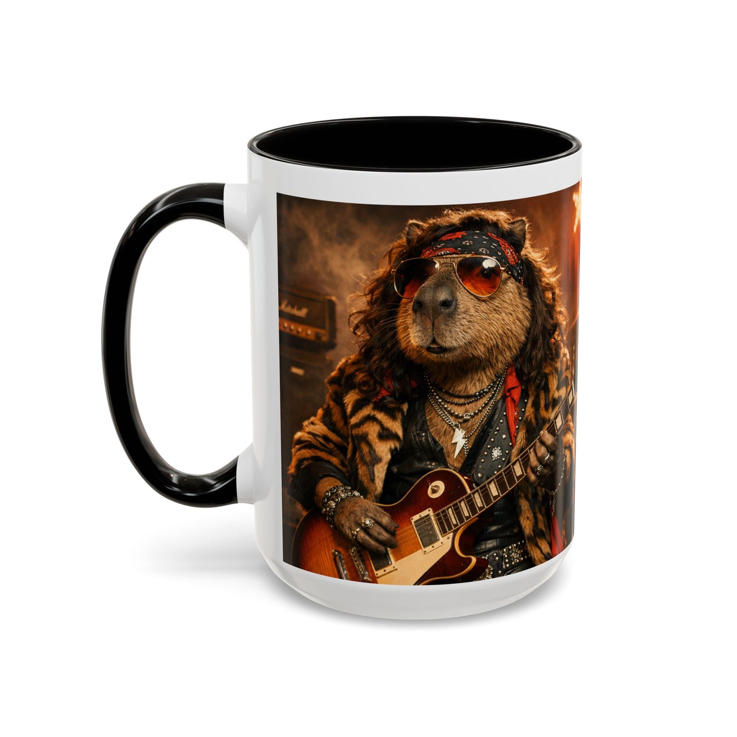 Rockstar Capybara with Guitar Mug | Color Accent Coffee Cup 11oz 15oz