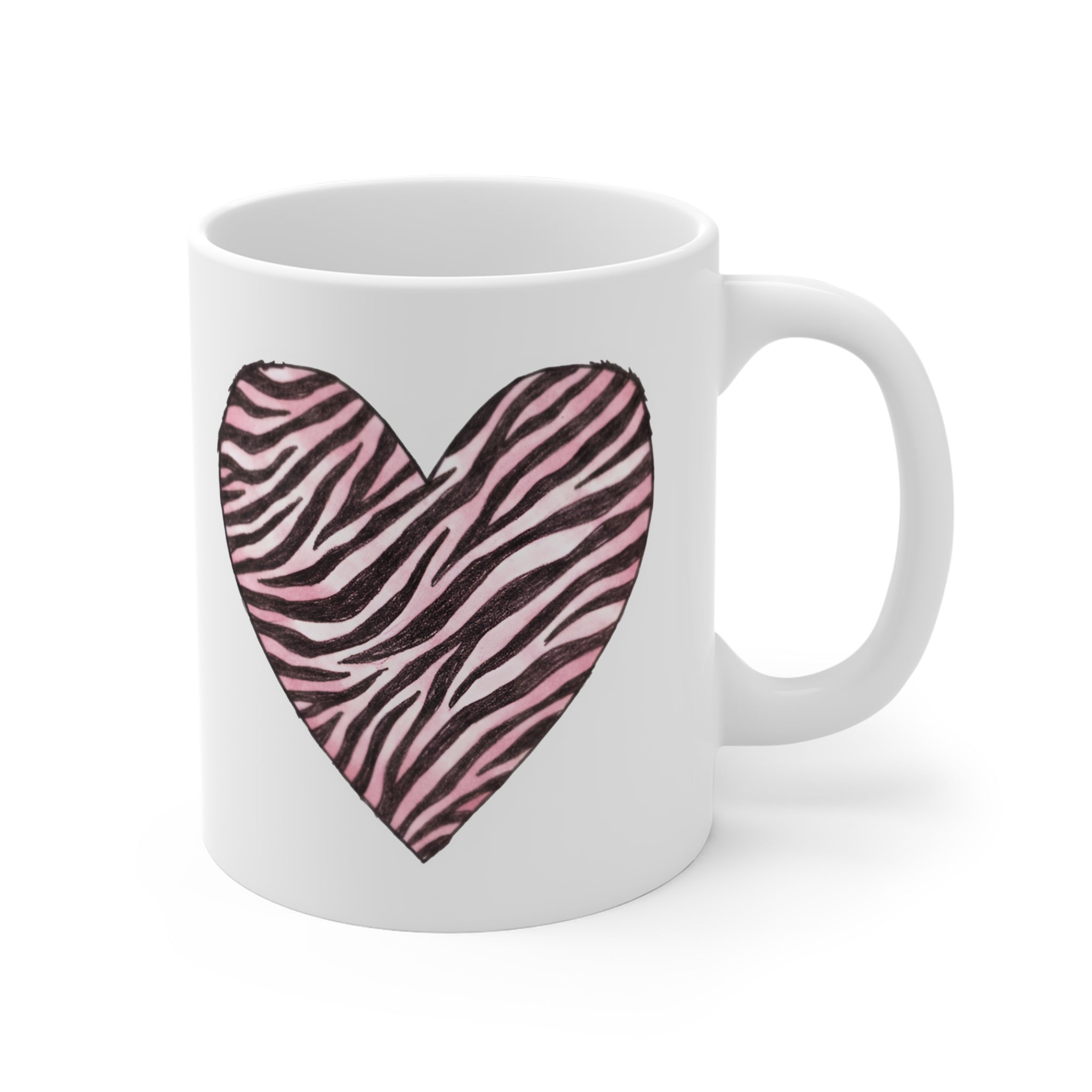 Pink Zebra Heart Mug | Animal Print Heart Coffee Cup