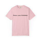 Peace. Love. Pickleball. T-Shirt | Minimalist Text Tennis Paddle Shirt