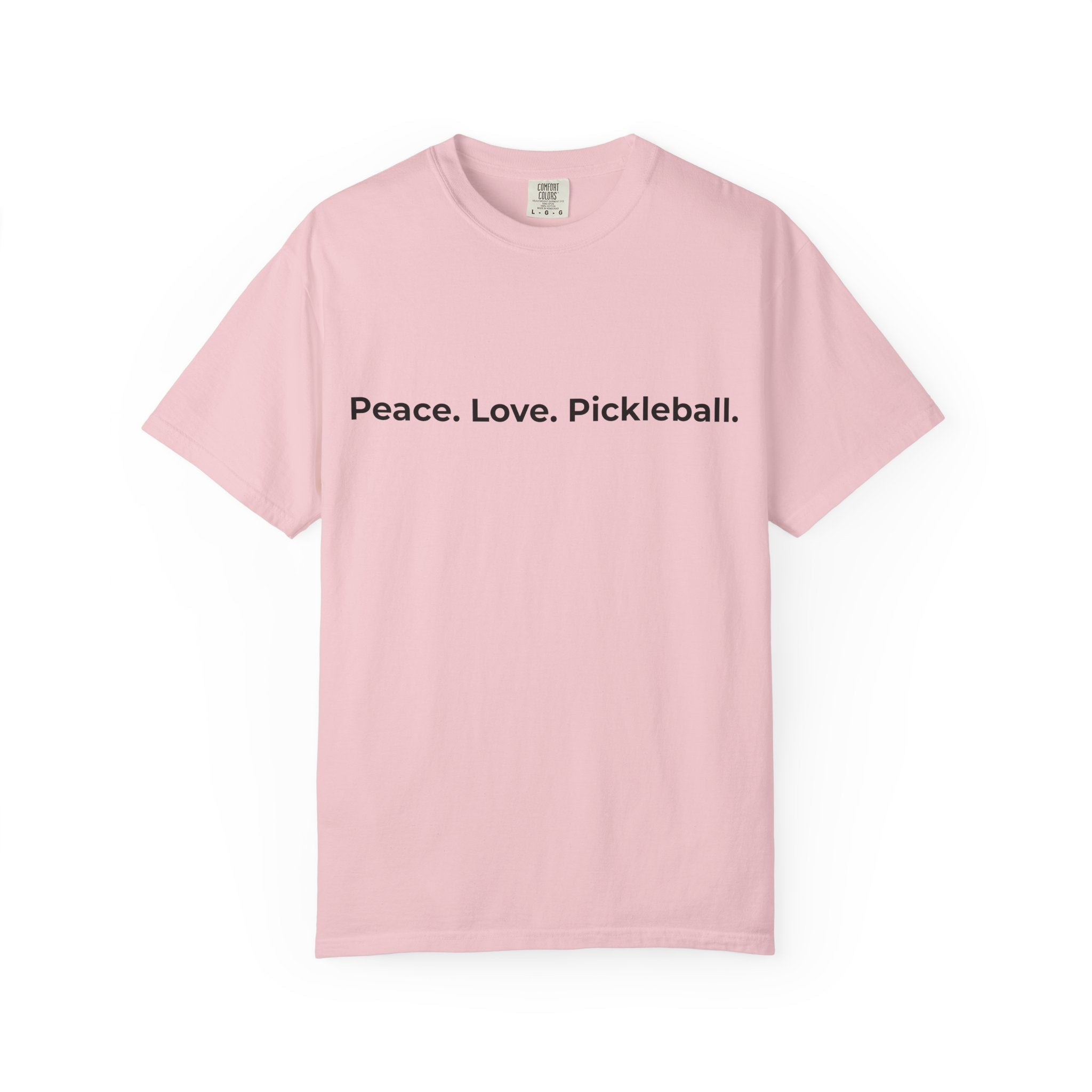 Peace. Love. Pickleball. T-Shirt | Minimalist Text Tennis Paddle Shirt