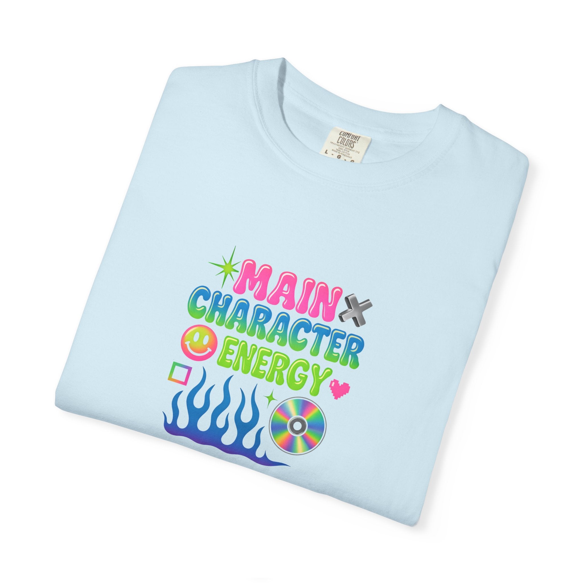 Main Character Energy T-shirt | Colorful Flame, Smiley Icons