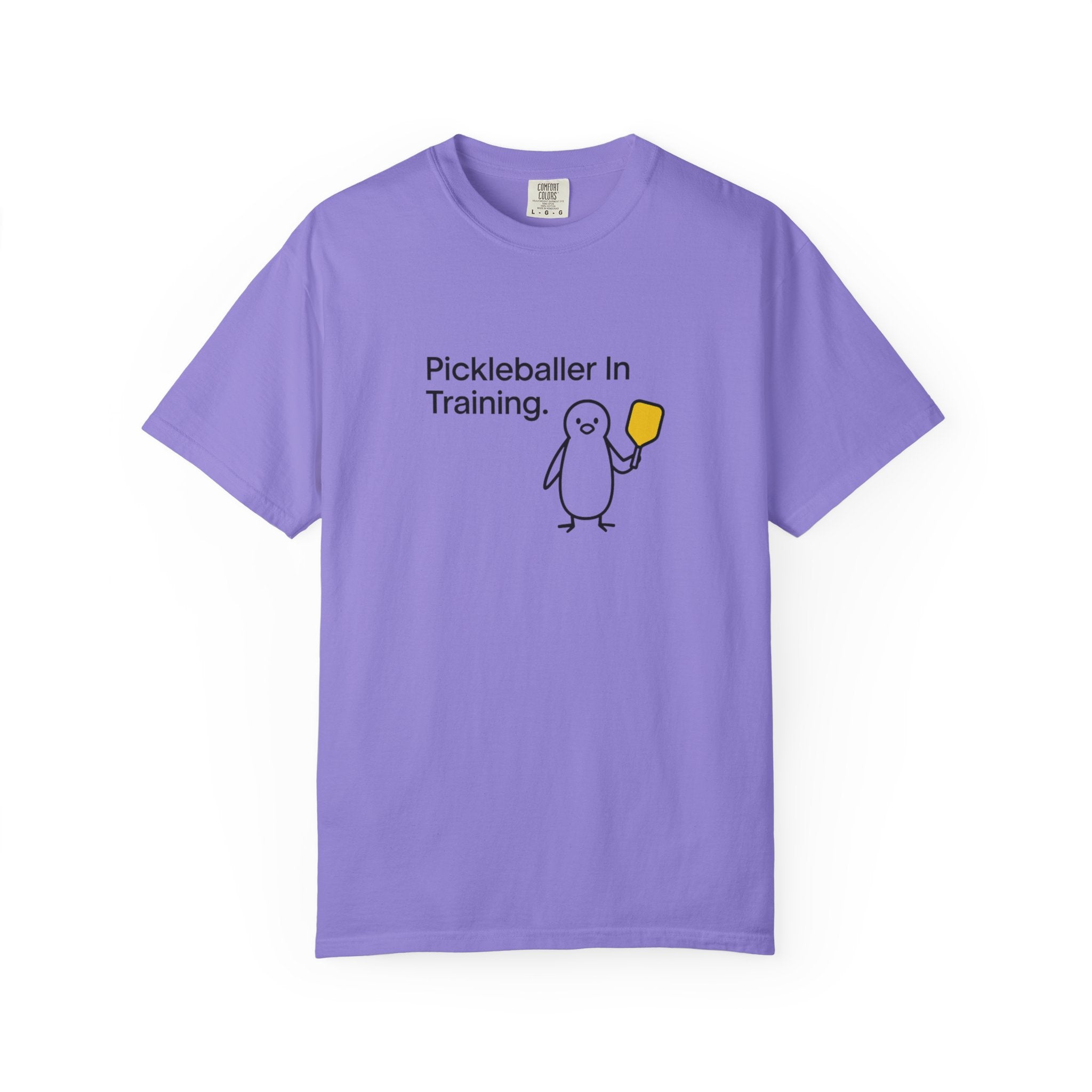 Pickleballer in Training T-Shirt | Cute Penguin Holding Paddle Design